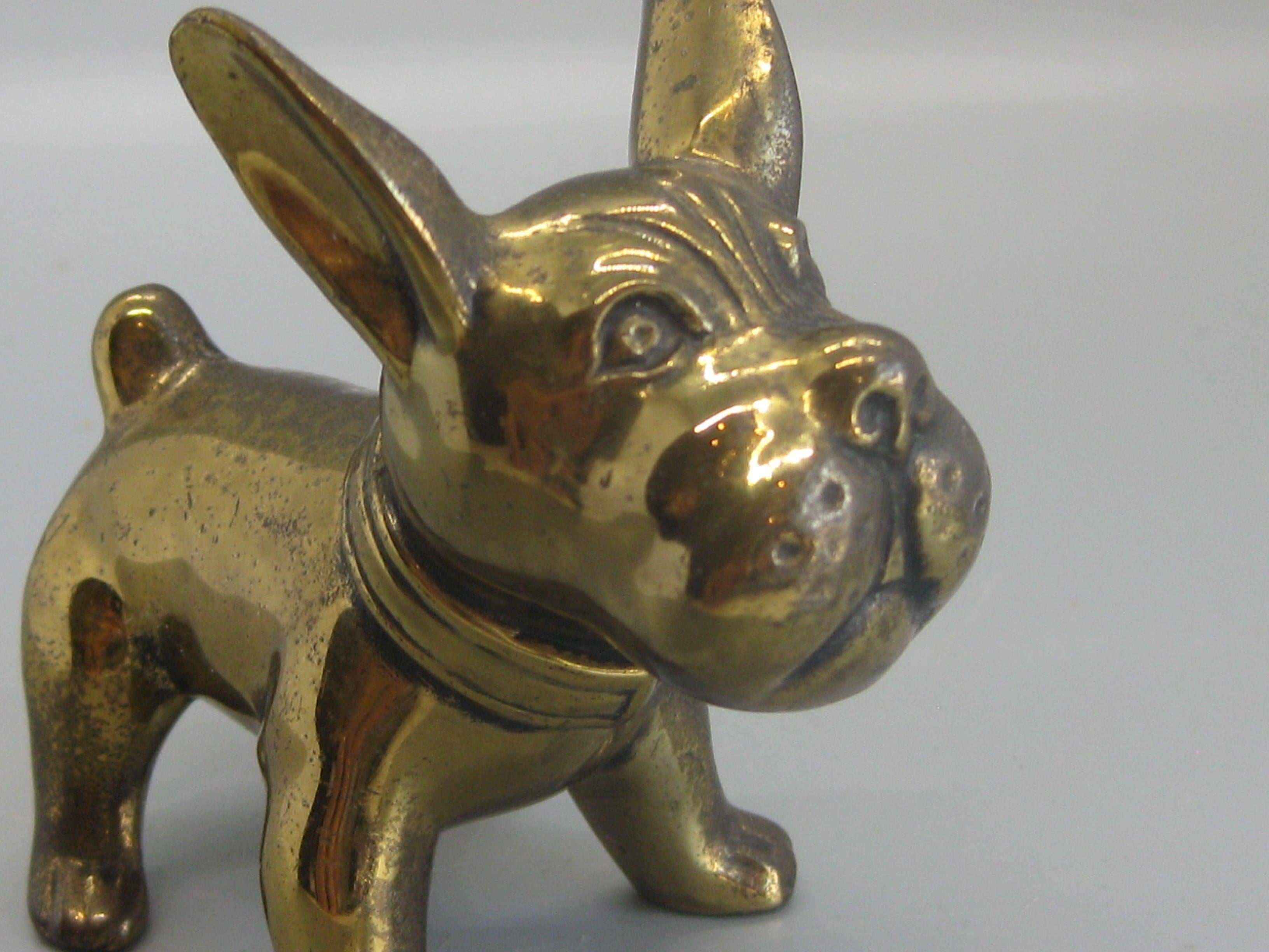 20th Century Antique Art Deco Jennings Brothers French Bulldog Dog Figural Brass Sculpture For Sale