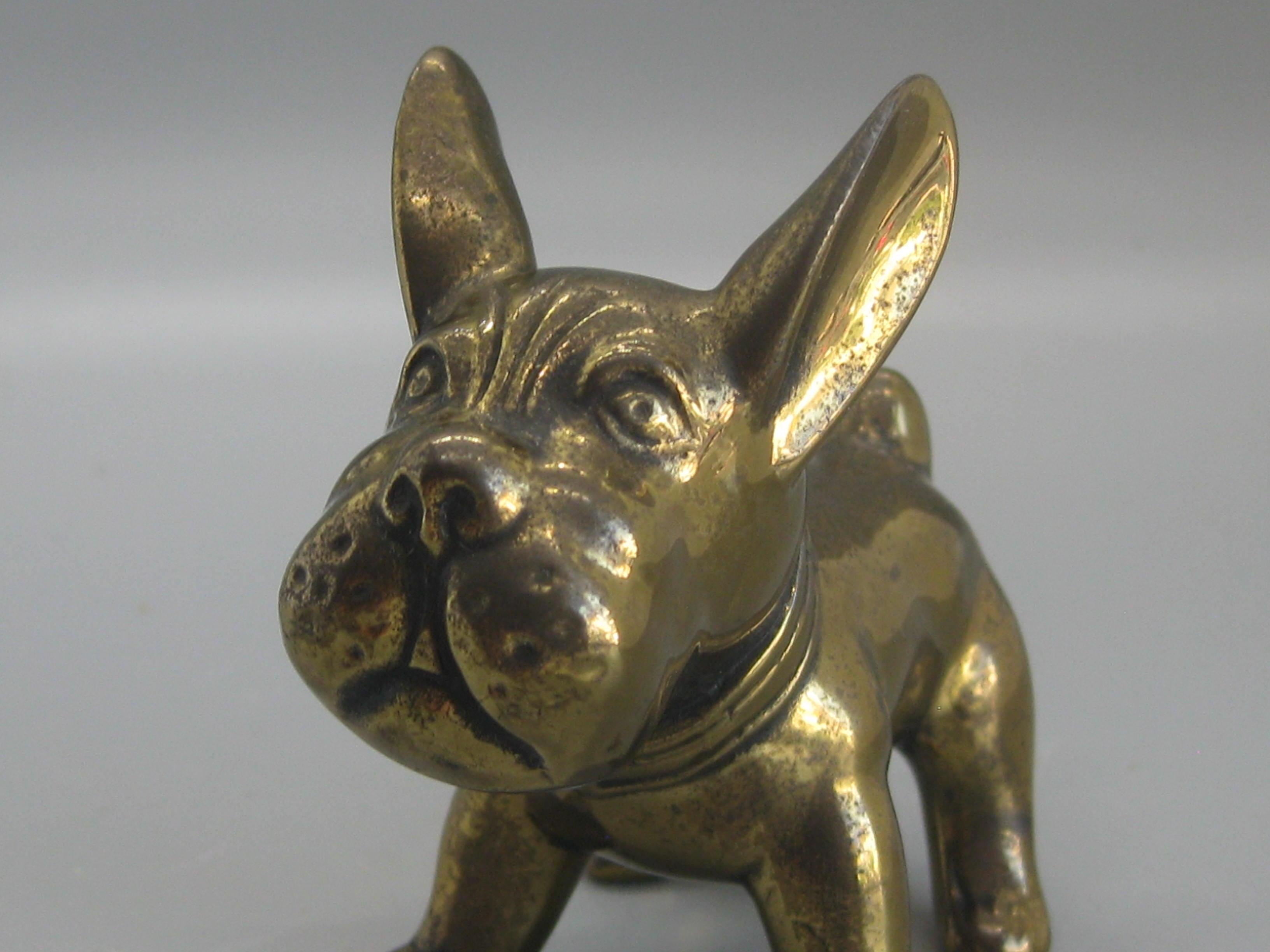 Antique Art Deco Jennings Brothers French Bulldog Dog Figural Brass Sculpture For Sale 1