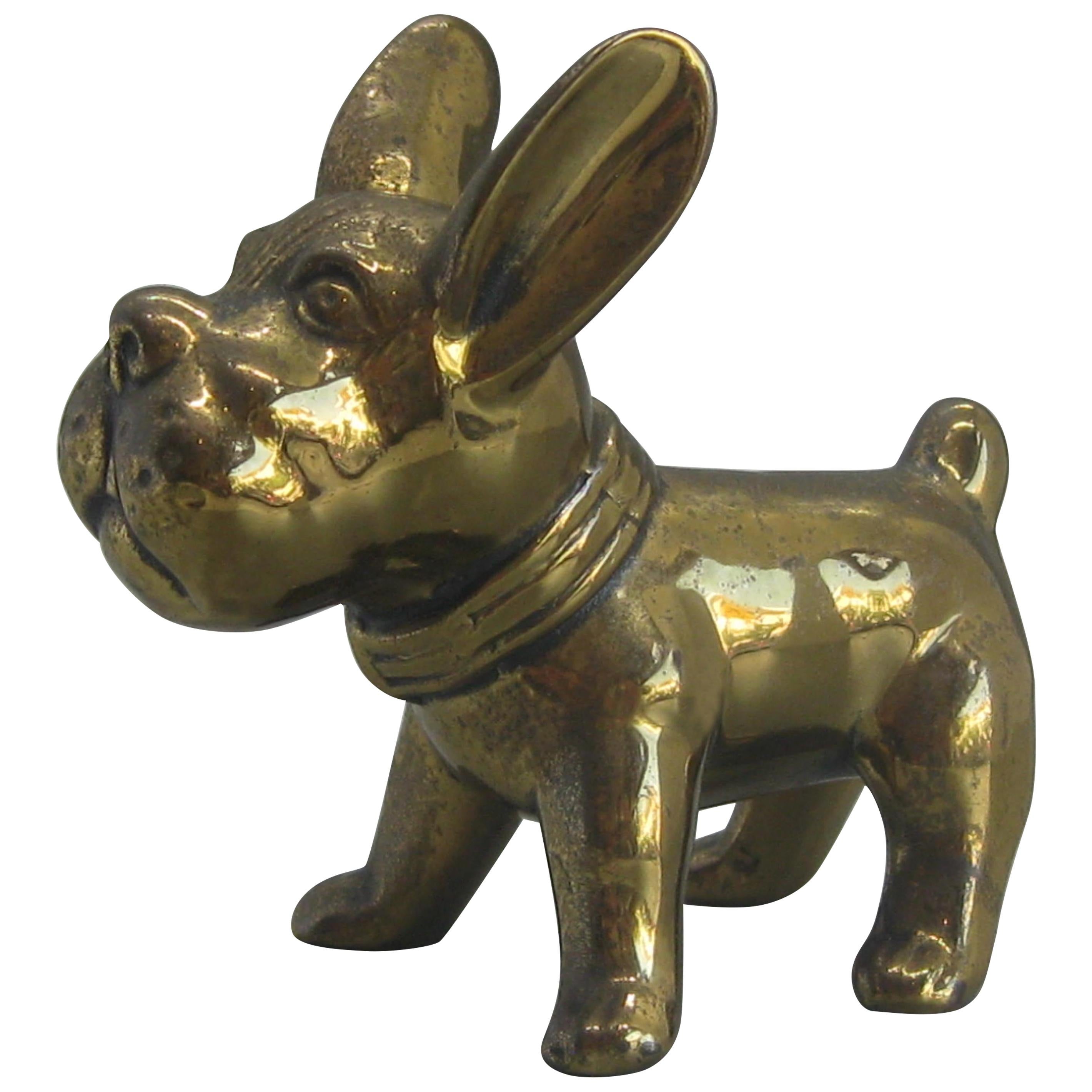 Antique Art Deco Jennings Brothers French Bulldog Dog Figural Brass Sculpture