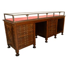 Antique Art Deco Jewelry Store Display Case Counter Walnut Bronze Glass 1920