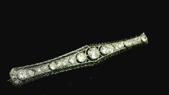 Antique Art Deco Krementz Platinum & 14k Gold 1.76ctw Diamond Filigree Bar Pin