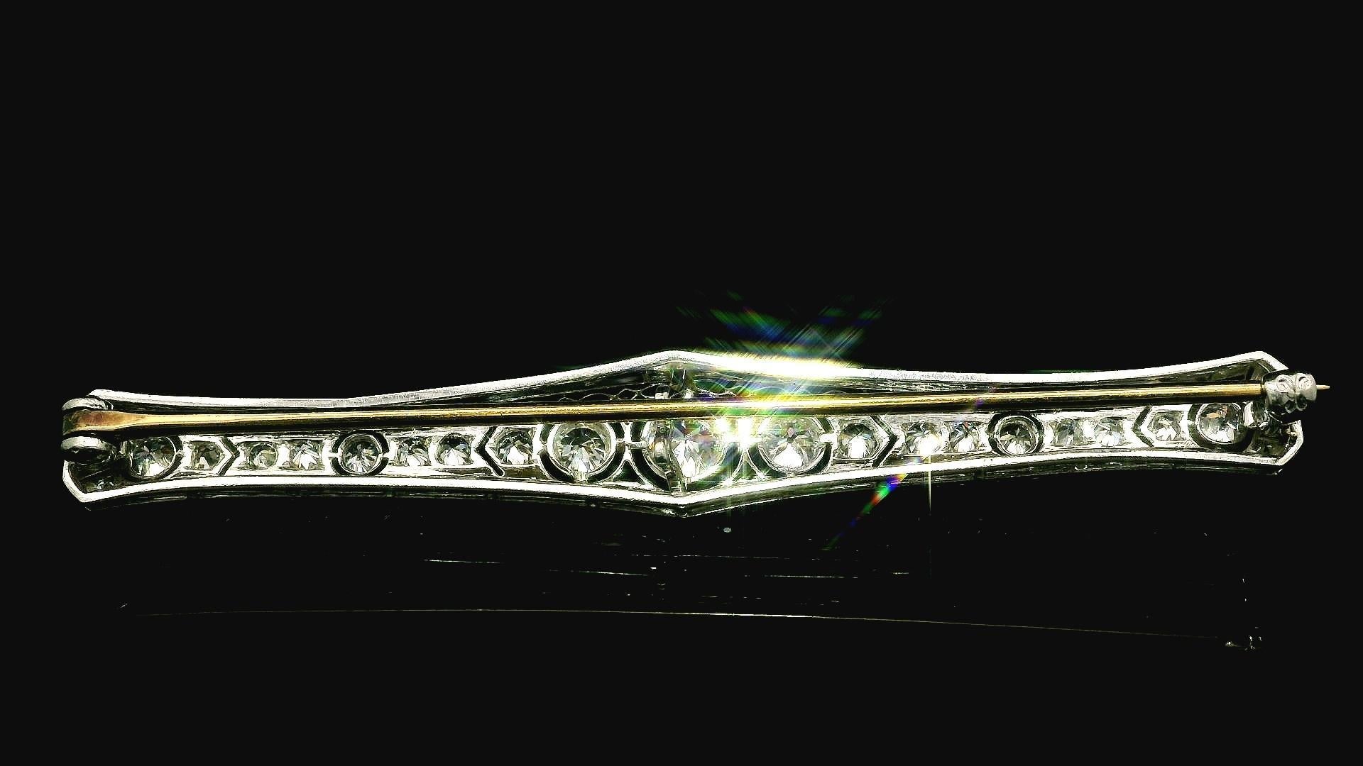 Taglio antico europeo Antico spillone Krementz in platino e oro 14k con diamante da 1,76 carati in filigrana in vendita