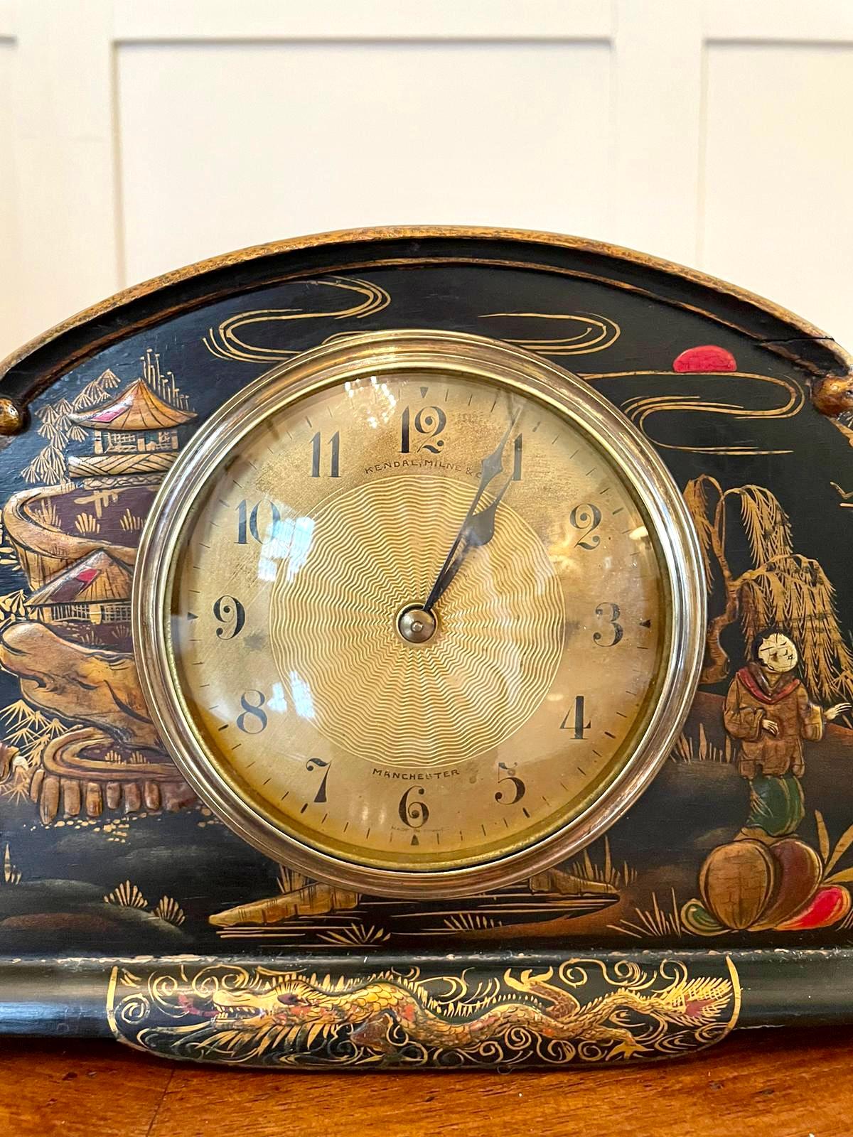 Hardwood Antique Art Deco Lacquered Chinoiserie Desk Clock
