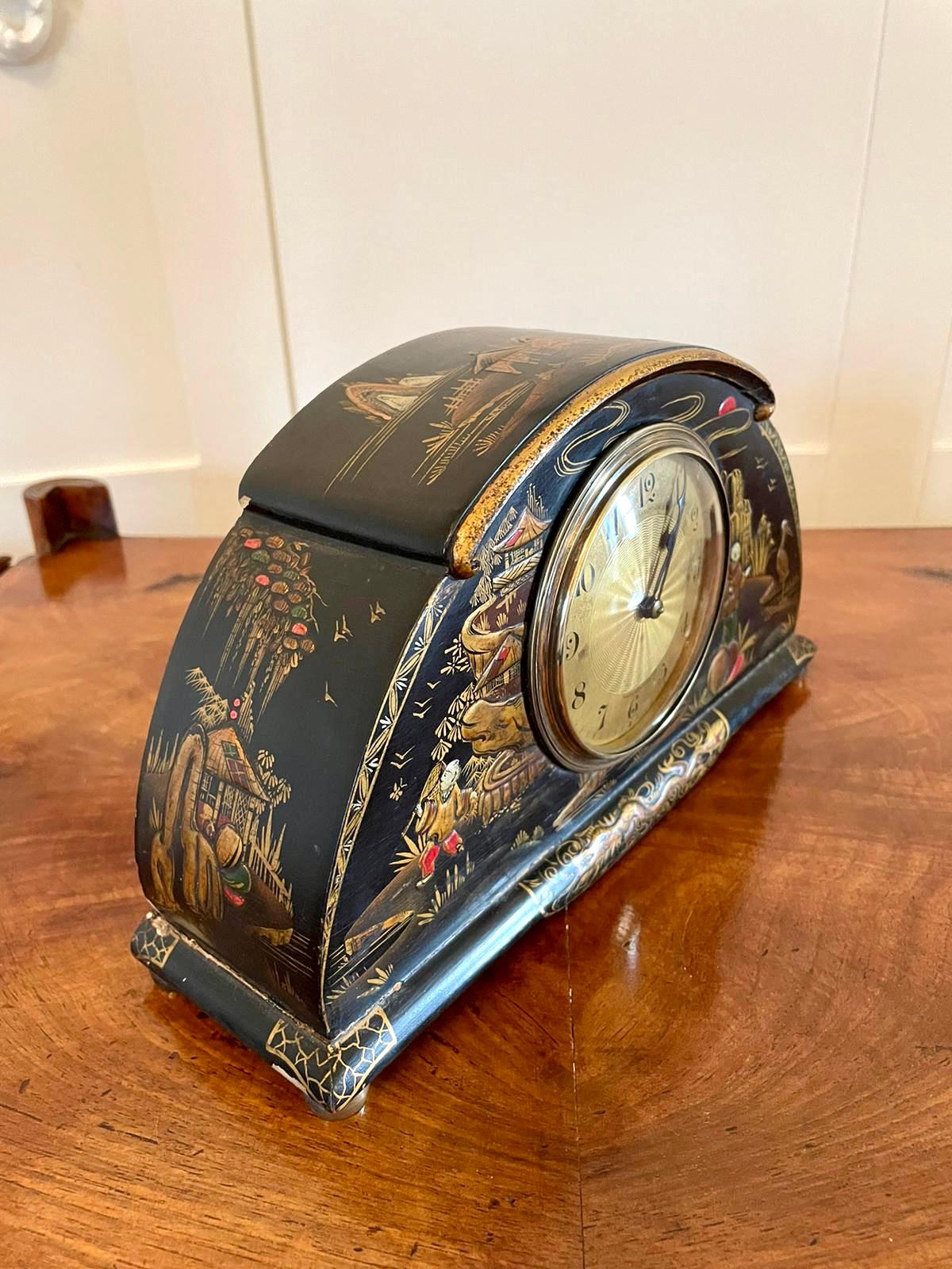 Antique Art Deco Lacquered Chinoiserie Desk Clock 2