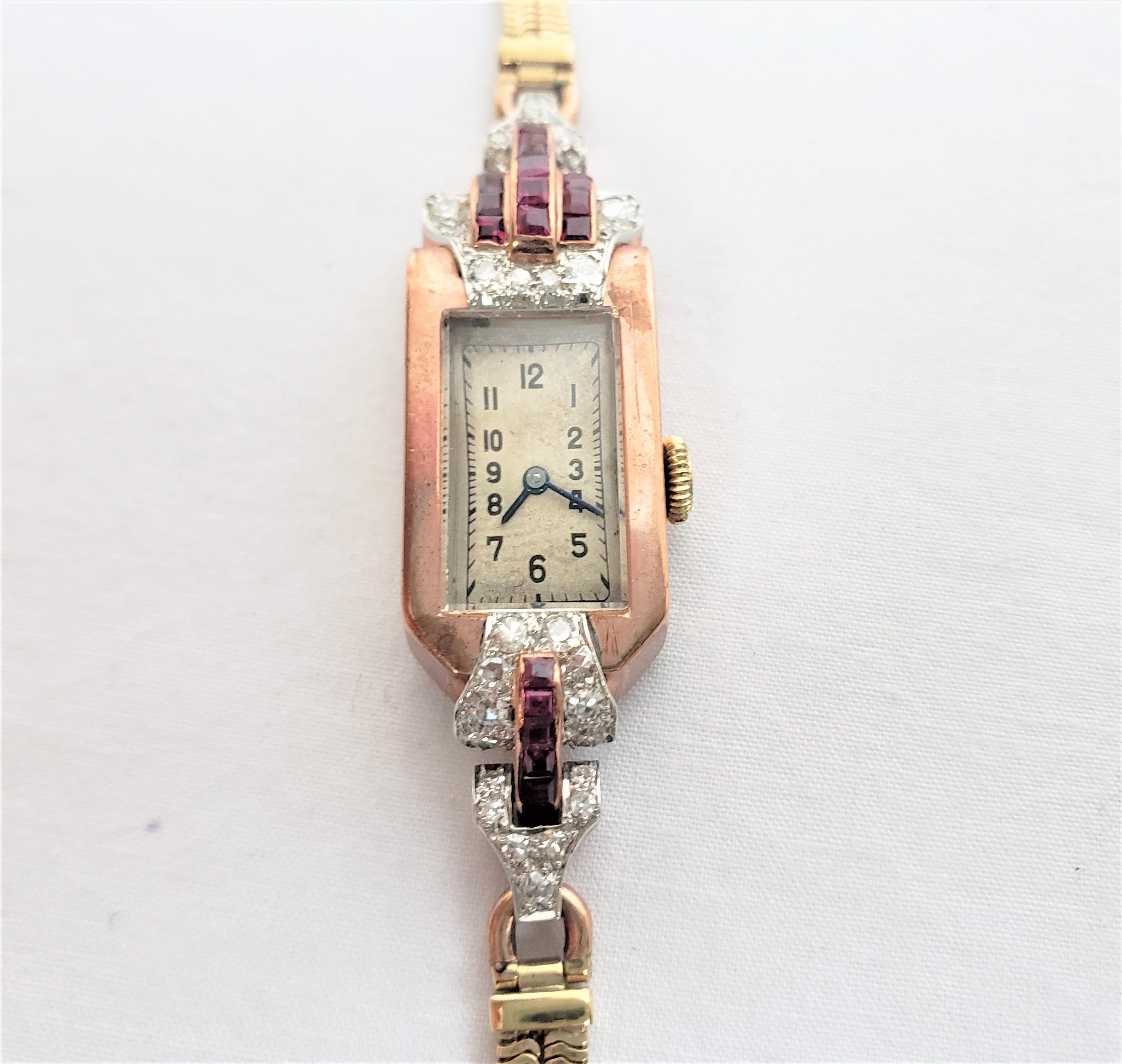 Antique Art Deco Ladies 9 Karat Rose Gold & Diamond Cocktail Wristwatch For Sale 3