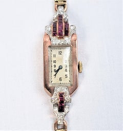 Antique Art Deco Ladies 9 Karat Rose Gold & Diamond Cocktail Wristwatch