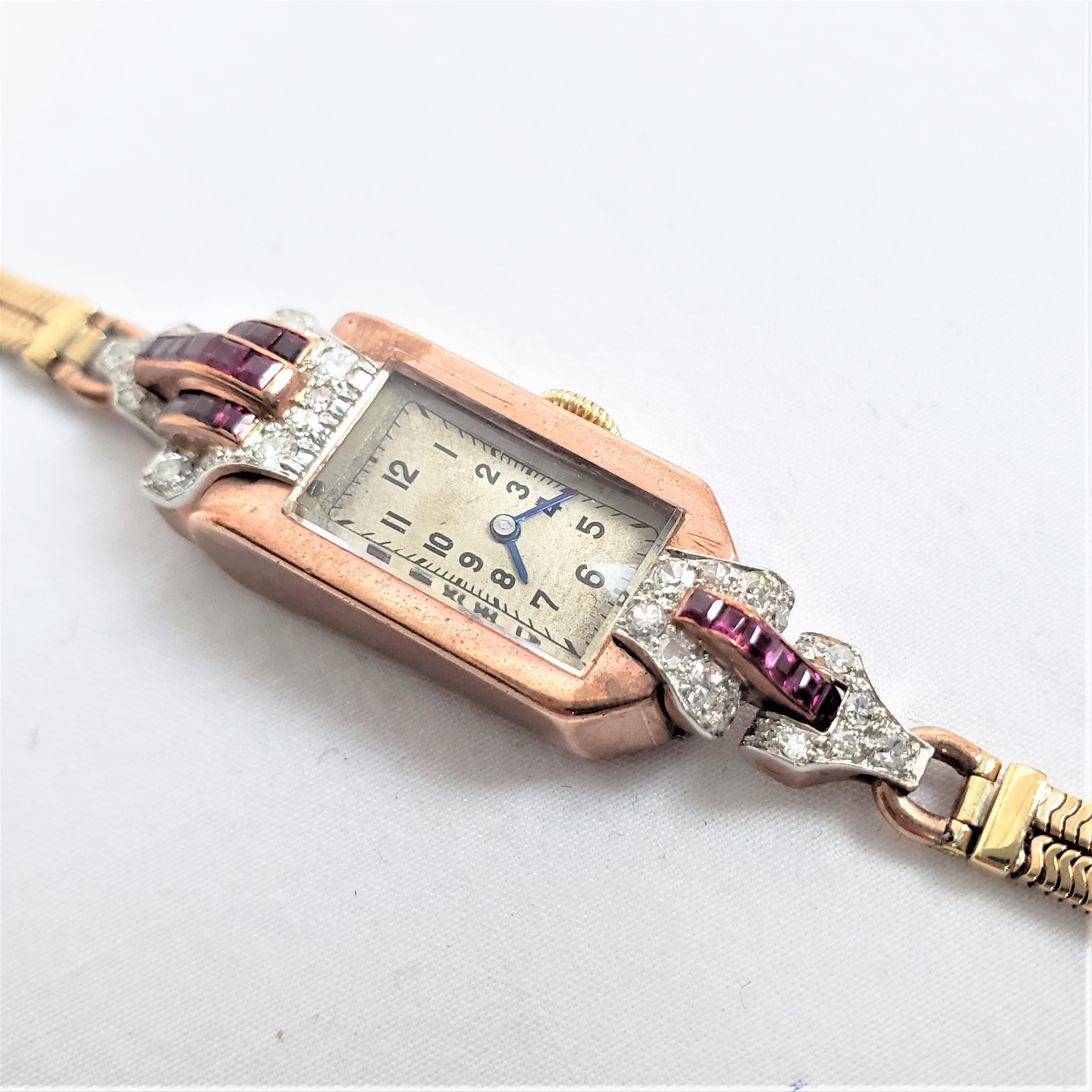 English Antique Art Deco Ladies 9 Karat Rose Gold & Diamond Cocktail Wristwatch For Sale