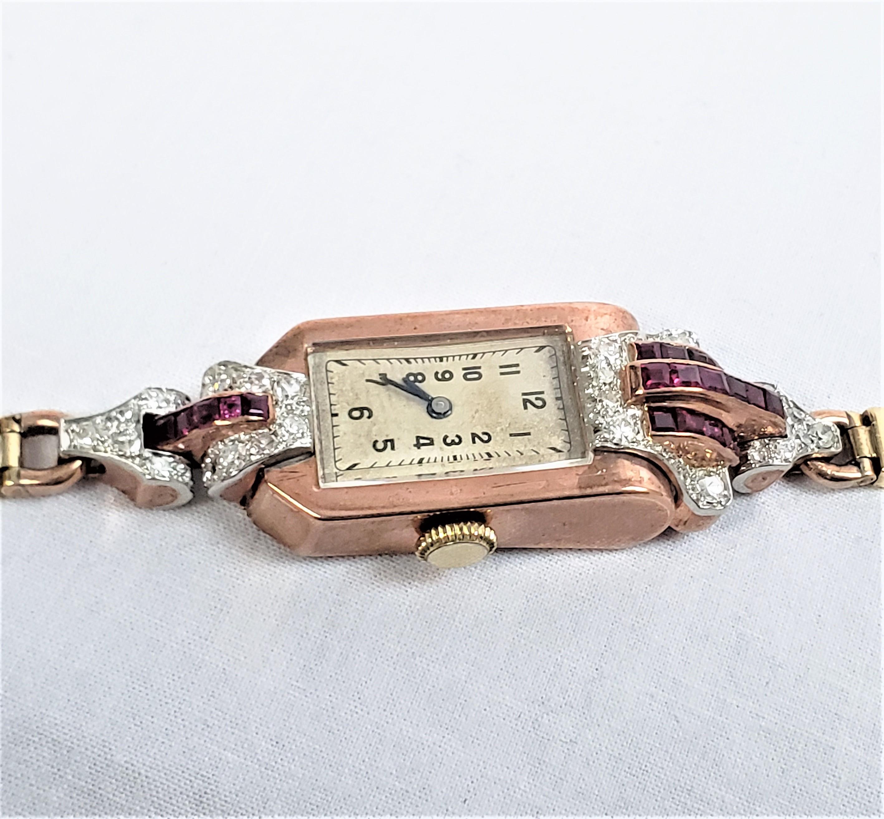 Machine-Made Antique Art Deco Ladies 9 Karat Rose Gold & Diamond Cocktail Wristwatch For Sale