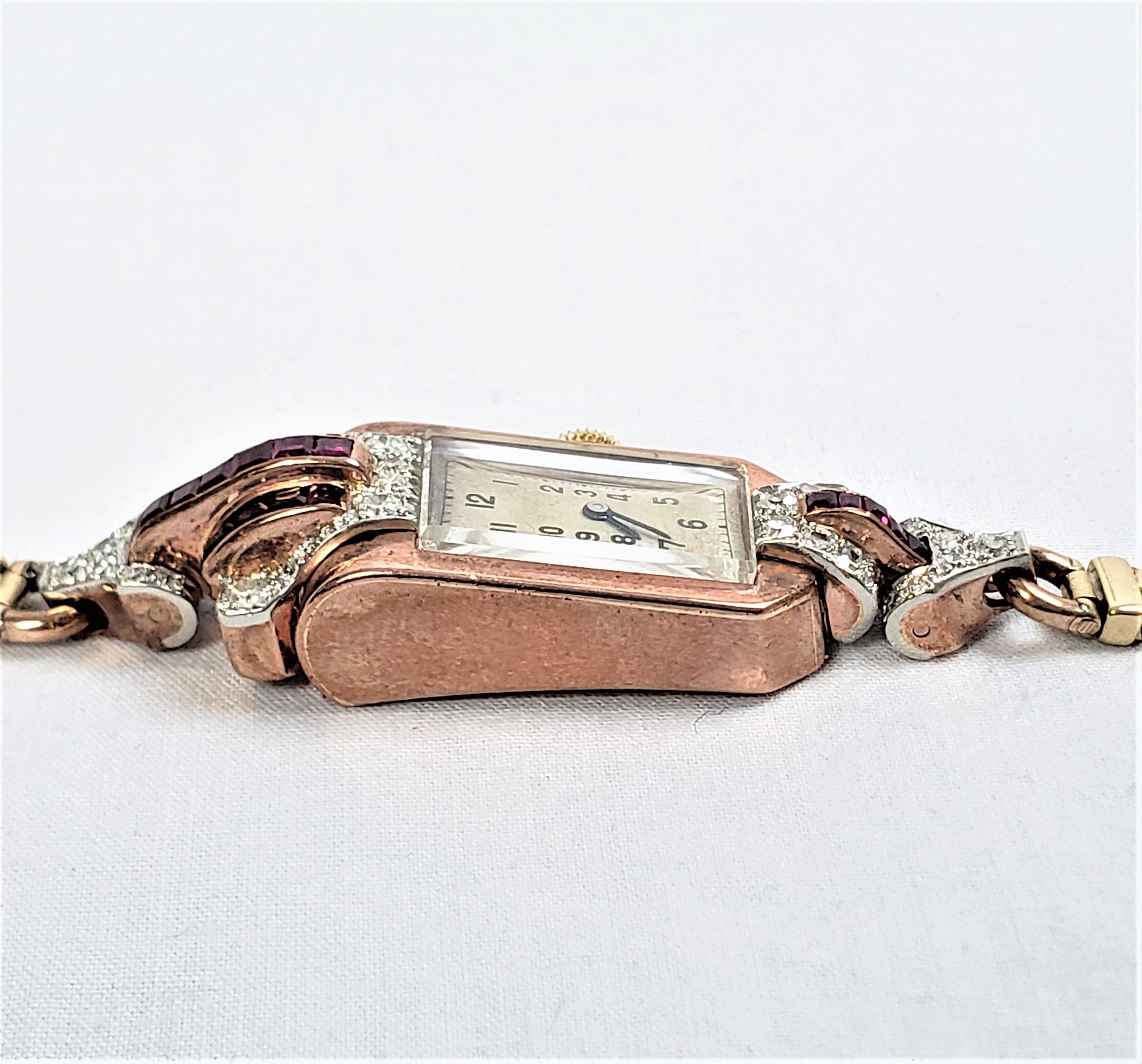 20th Century Antique Art Deco Ladies 9 Karat Rose Gold & Diamond Cocktail Wristwatch For Sale