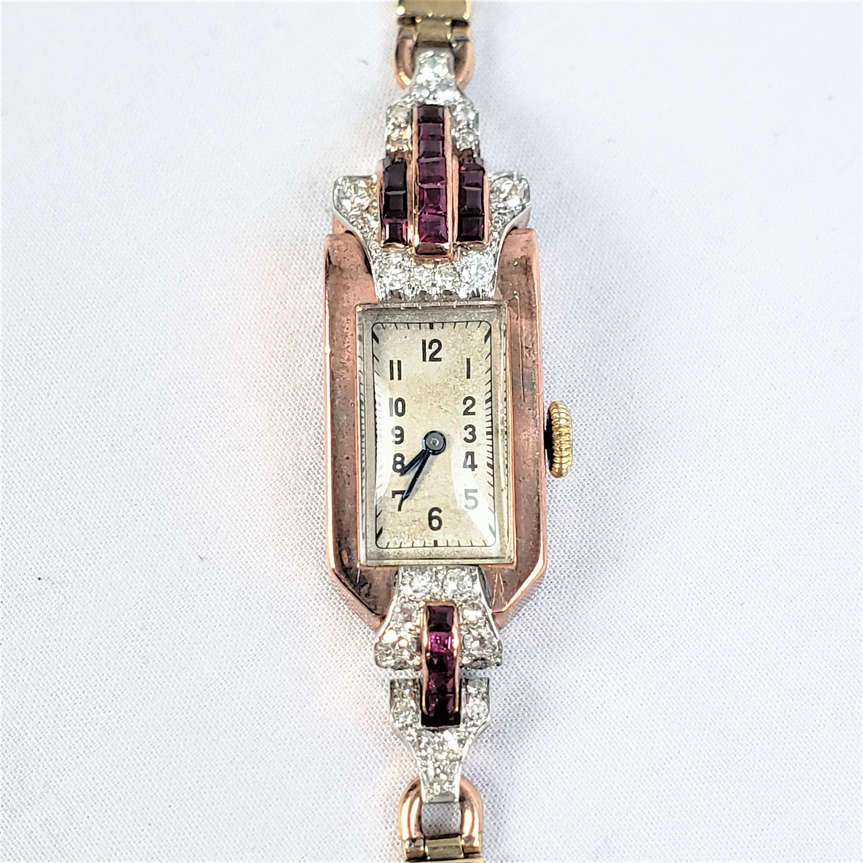 Metal Antique Art Deco Ladies 9 Karat Rose Gold & Diamond Cocktail Wristwatch For Sale