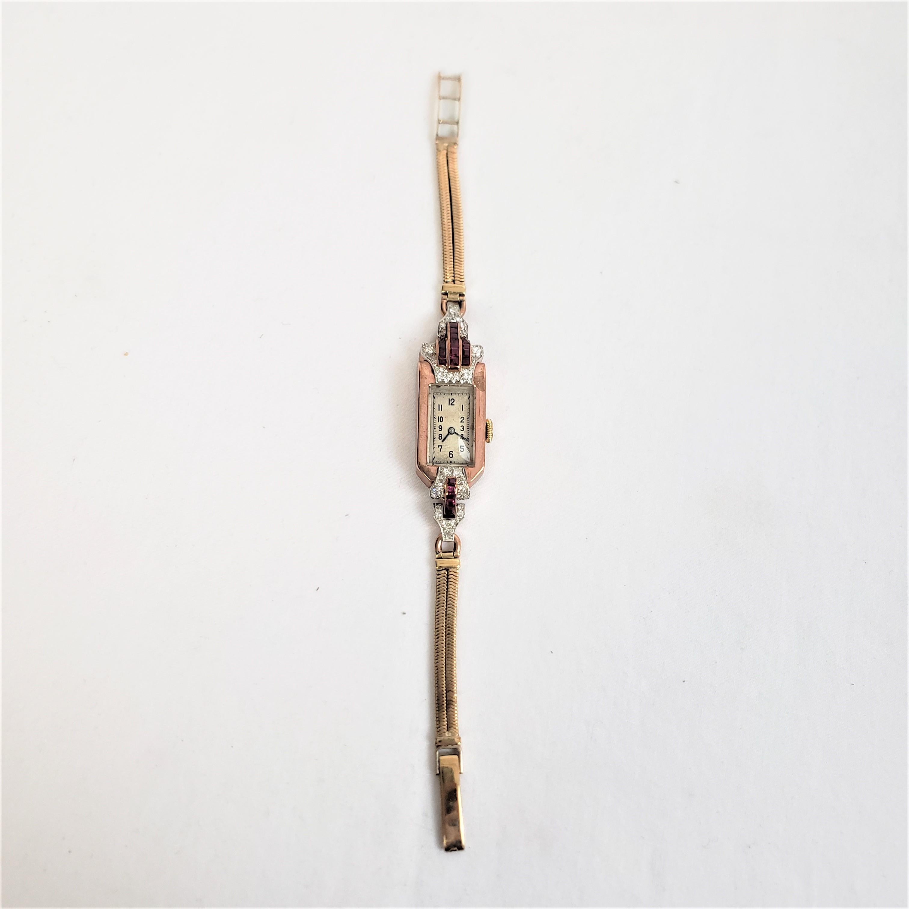 Antique Art Deco Ladies 9 Karat Rose Gold & Diamond Cocktail Wristwatch For Sale 1