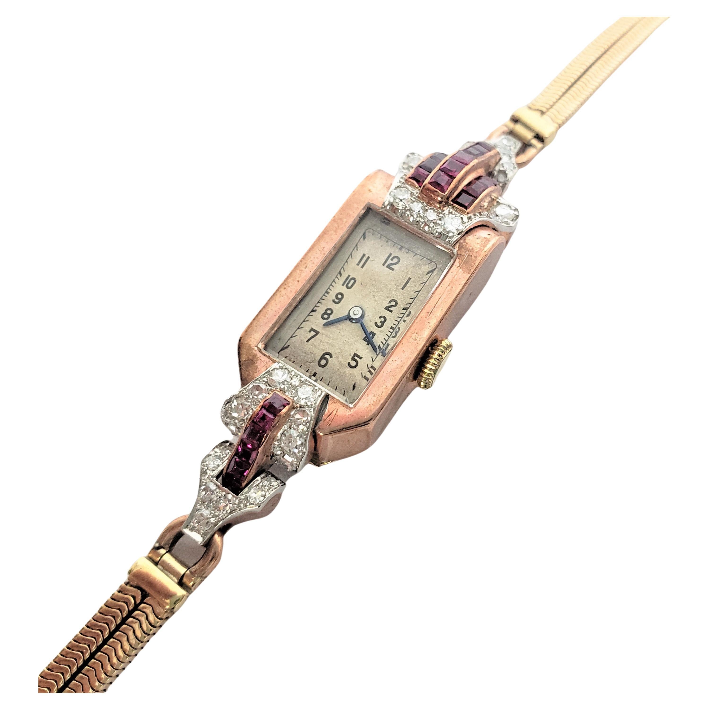 Antique Art Deco Ladies 9 Karat Rose Gold & Diamond Cocktail Wristwatch For Sale