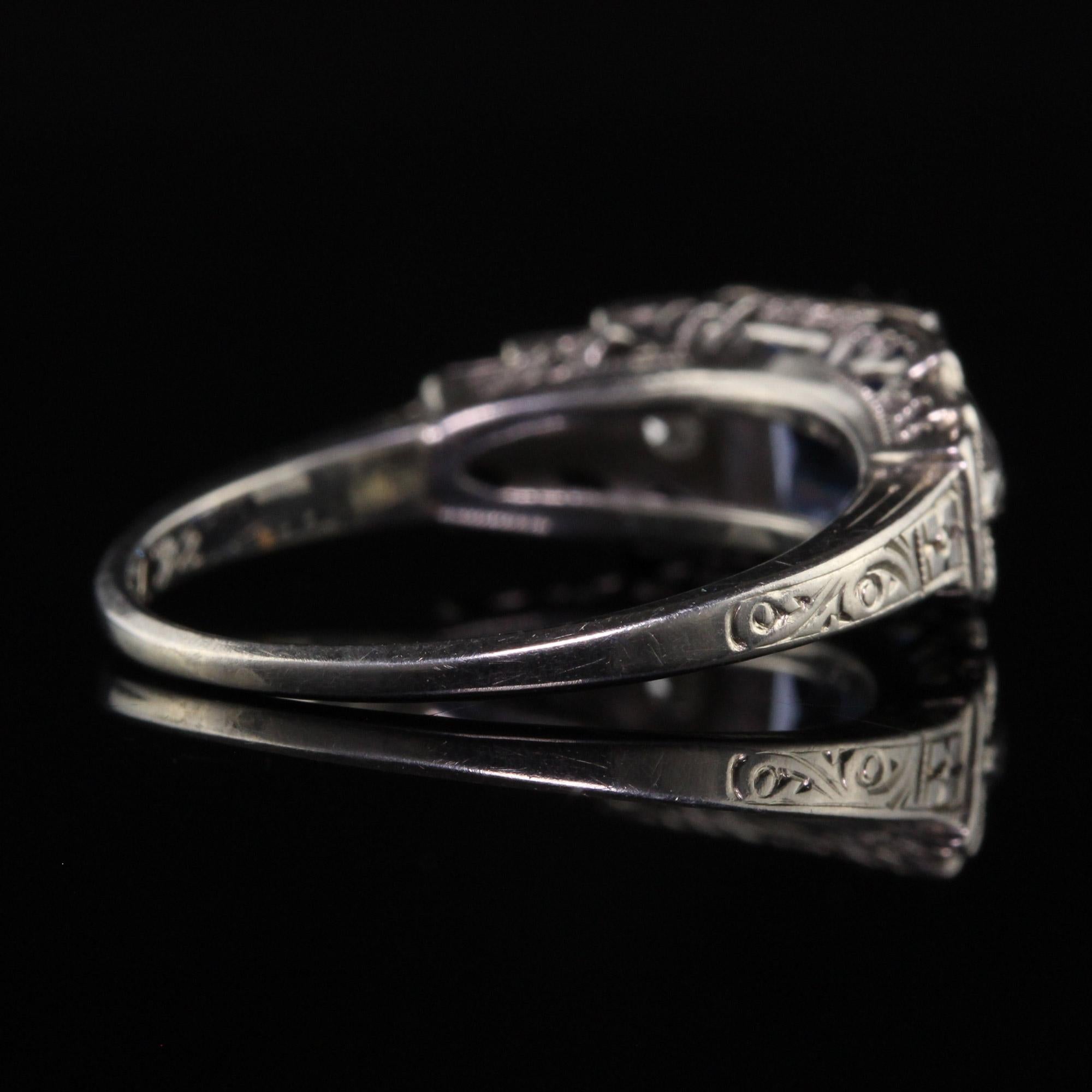 Square Cut Antique Art Deco Lambert Bros 18K White Gold Yogo Sapphire Engagement Ring