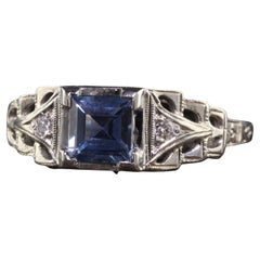 Antique Art Deco Lambert Bros 18K White Gold Yogo Sapphire Engagement Ring