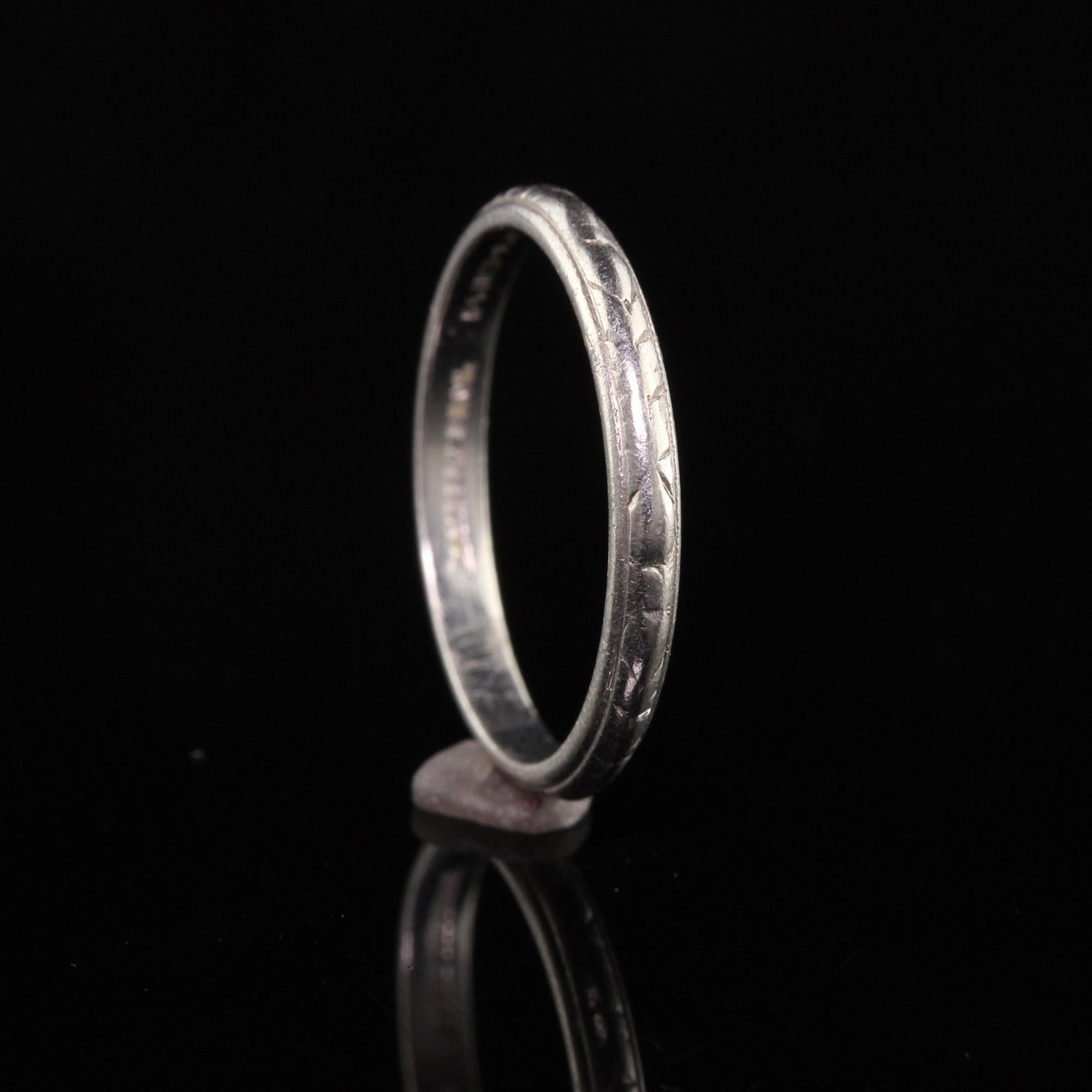 Antique Art Deco Lambert Bros Platinum Engraved Wedding Band For Sale 2