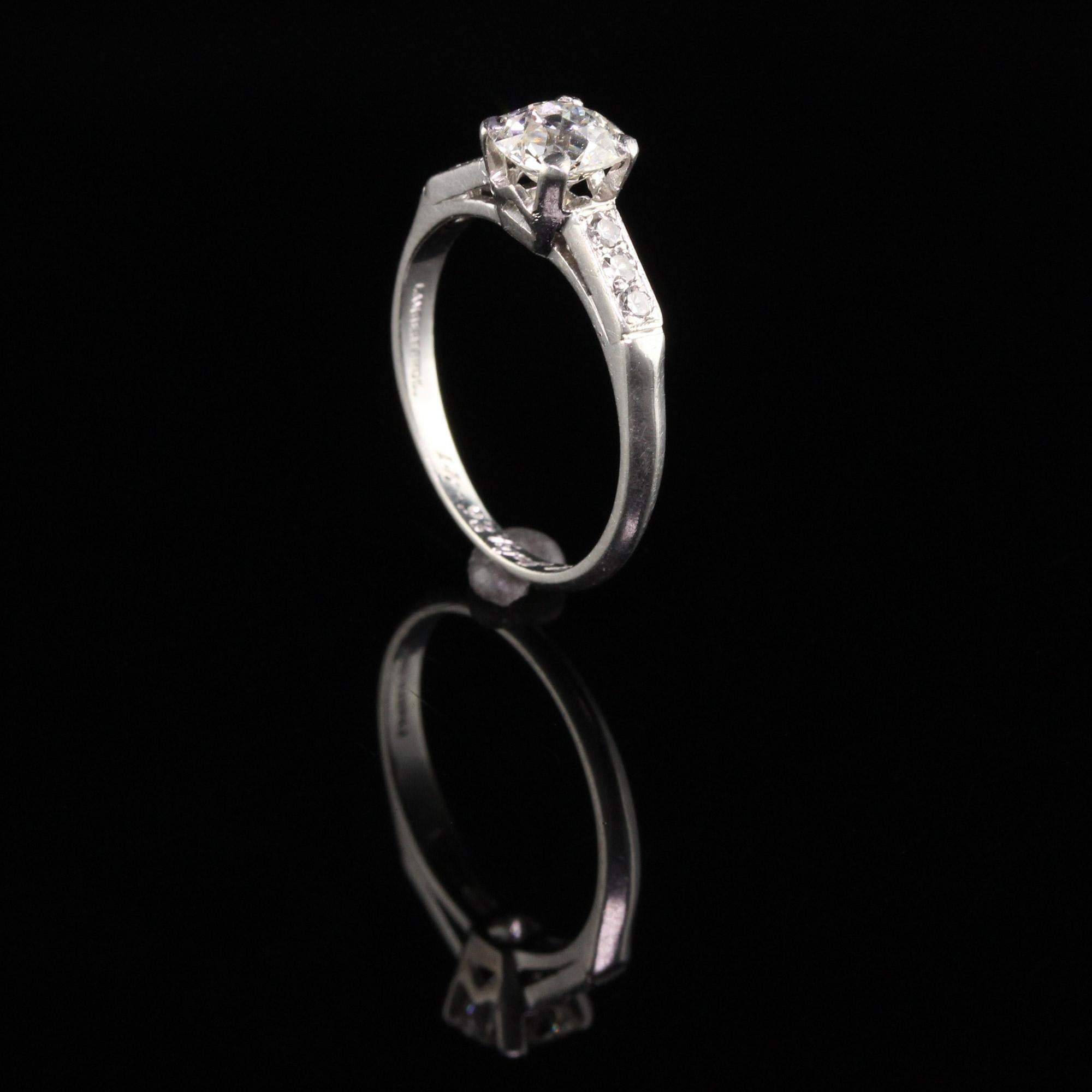 Old Mine Cut Antique Art Deco Lambert Bros Platinum Old Mine Diamond Engagement Ring For Sale