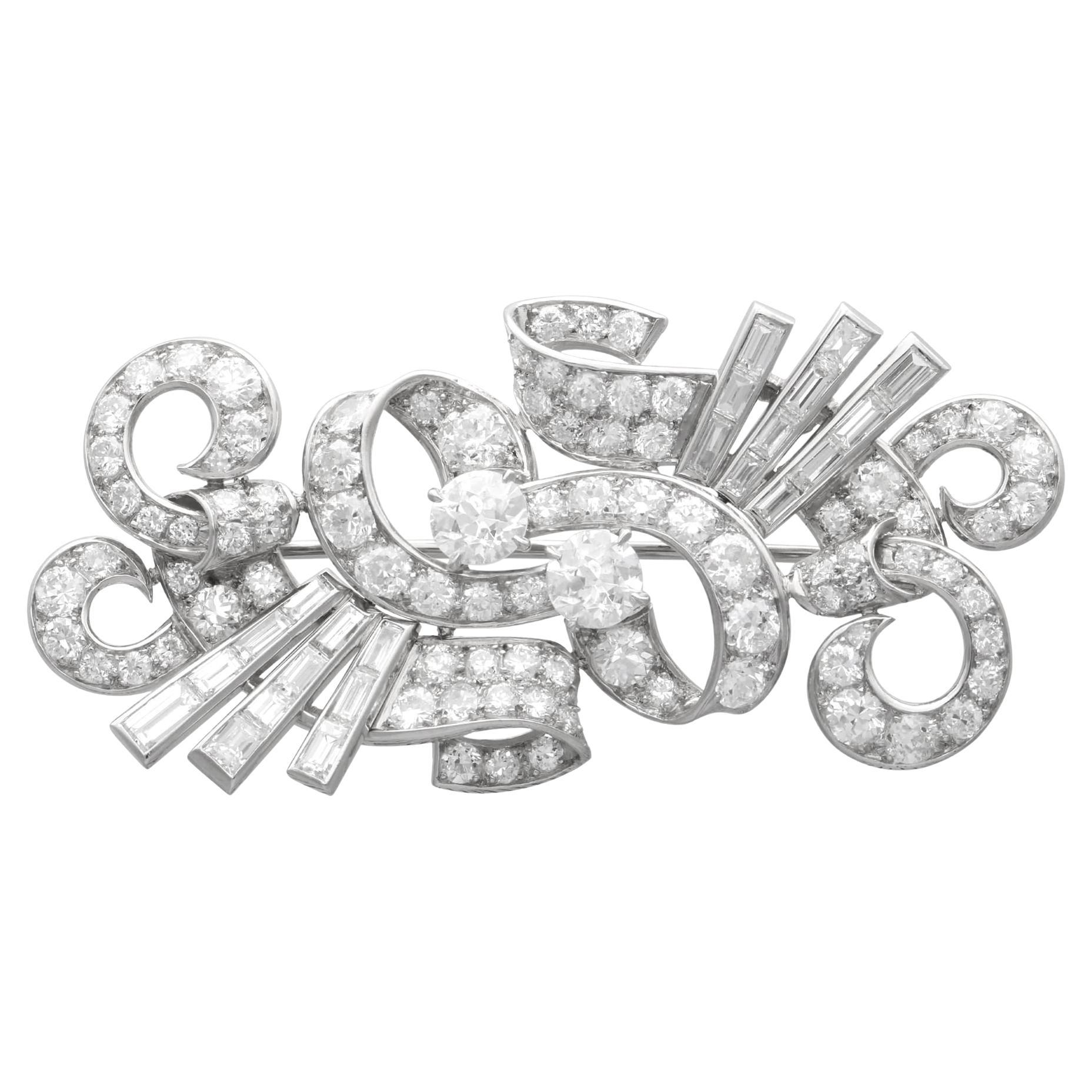 Antique Art Deco Large 9.68 Carat Diamond and Platinum Brooch Circa 1925