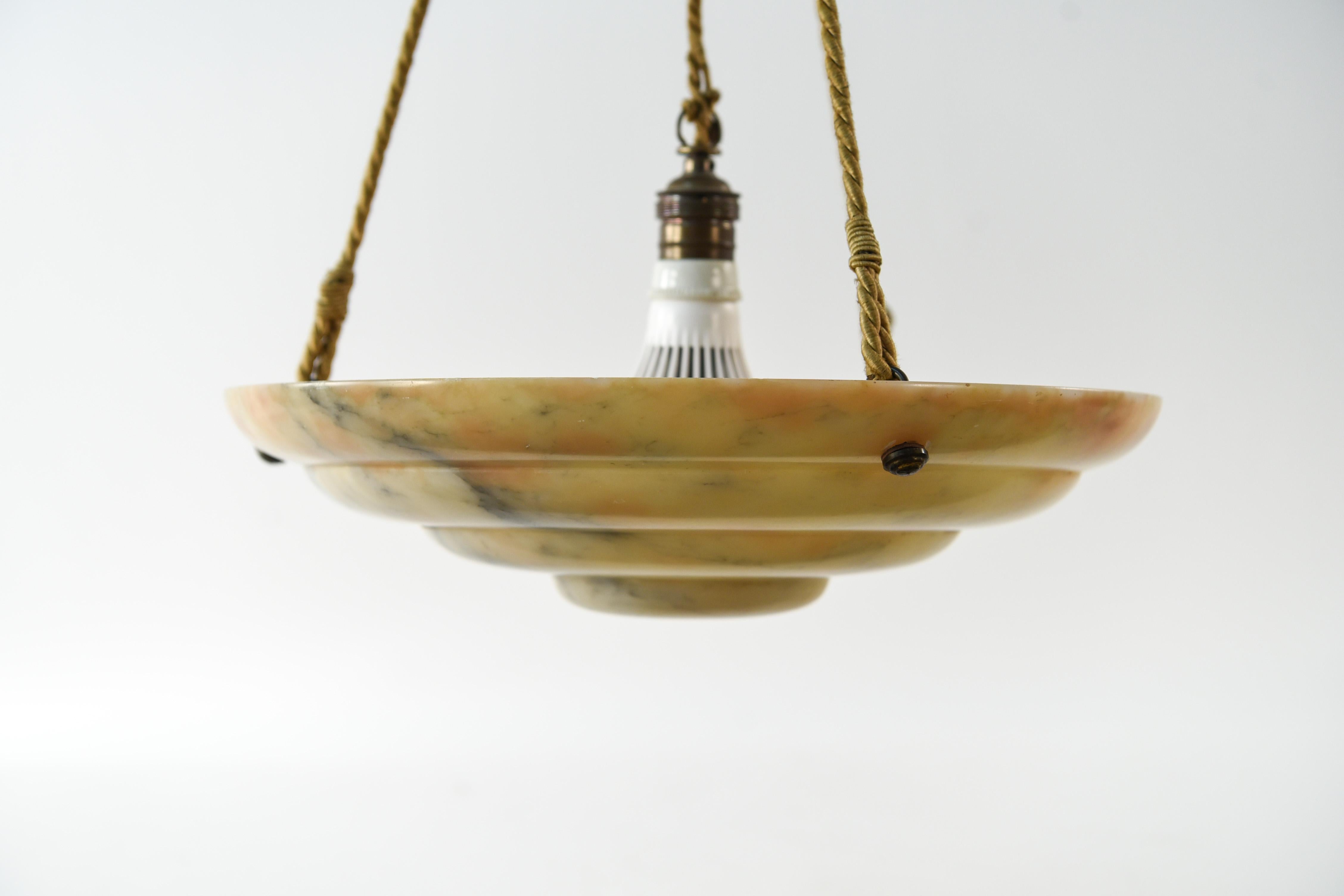 20th Century Antique Art Deco Large French Carved Alabaster Chandelier