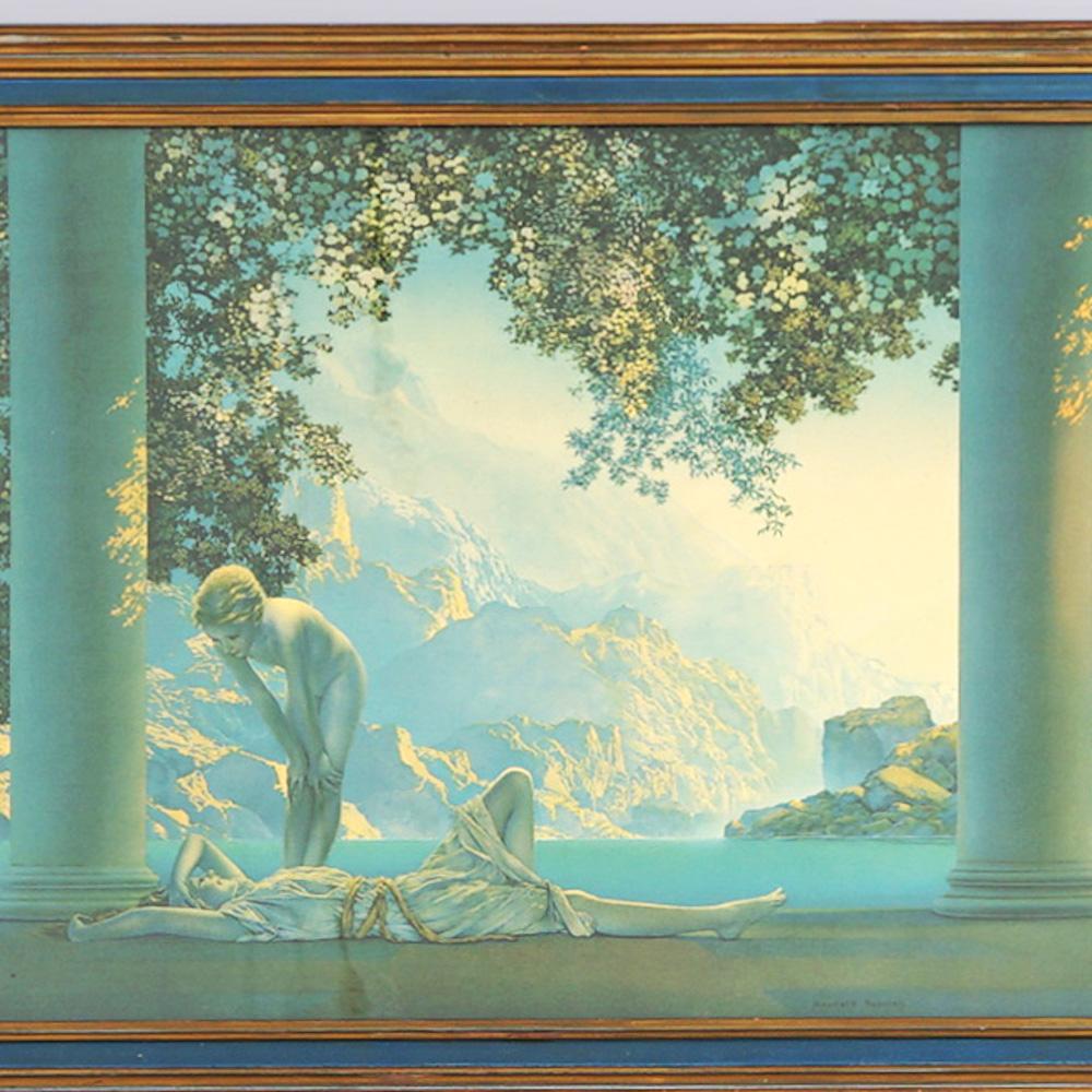 Antique Art Deco  Large Maxfield Parrish Daybreak Print Circa 1920 In Good Condition In Big Flats, NY