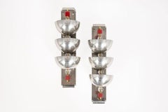 Antique Art Deco Large Silver Metal Wall Sconce Lamps, 34”