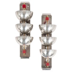 Antique Art Deco Large Silver Metal Wall Sconce Lamps, 34”