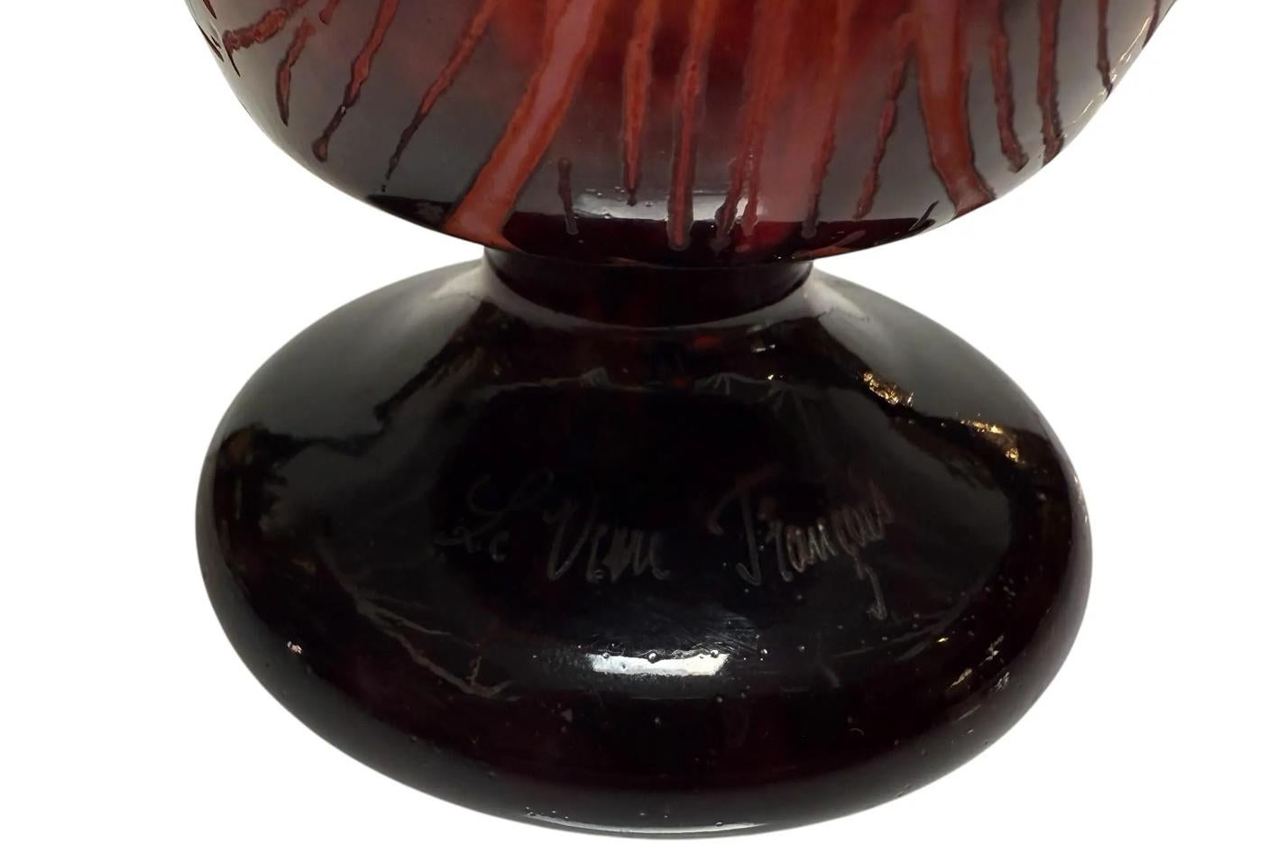 Early 20th Century Antique Art Deco Le Verre Francais Acid Etched Cameo Glass Vase C. 1920 For Sale