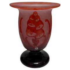 Antico vaso in vetro cammeo Art Deco Le Verre Francais inciso all'acido C.C. 1920