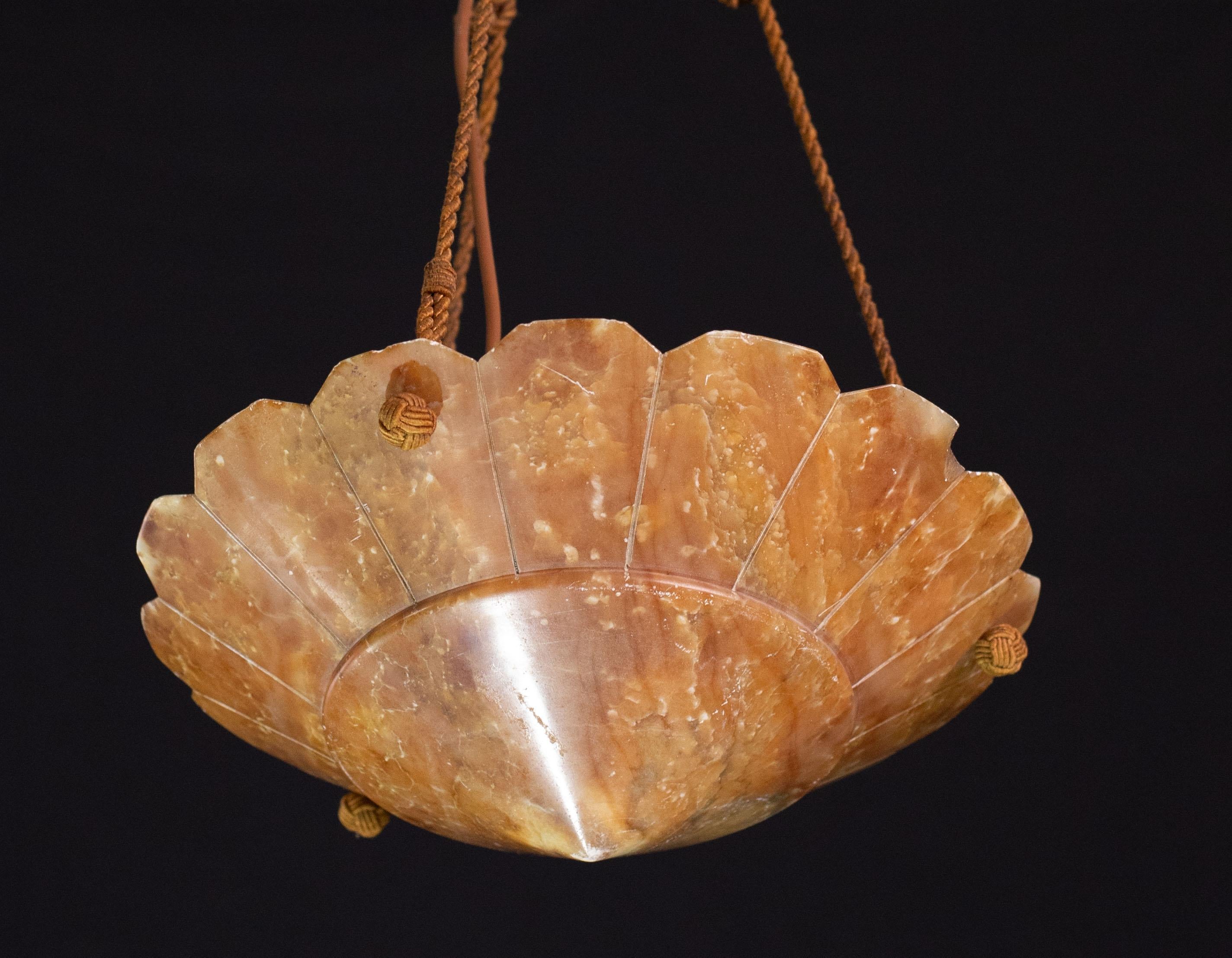 Antique Art Decò Liberty Alabaster Chandelier, 1940s For Sale 6