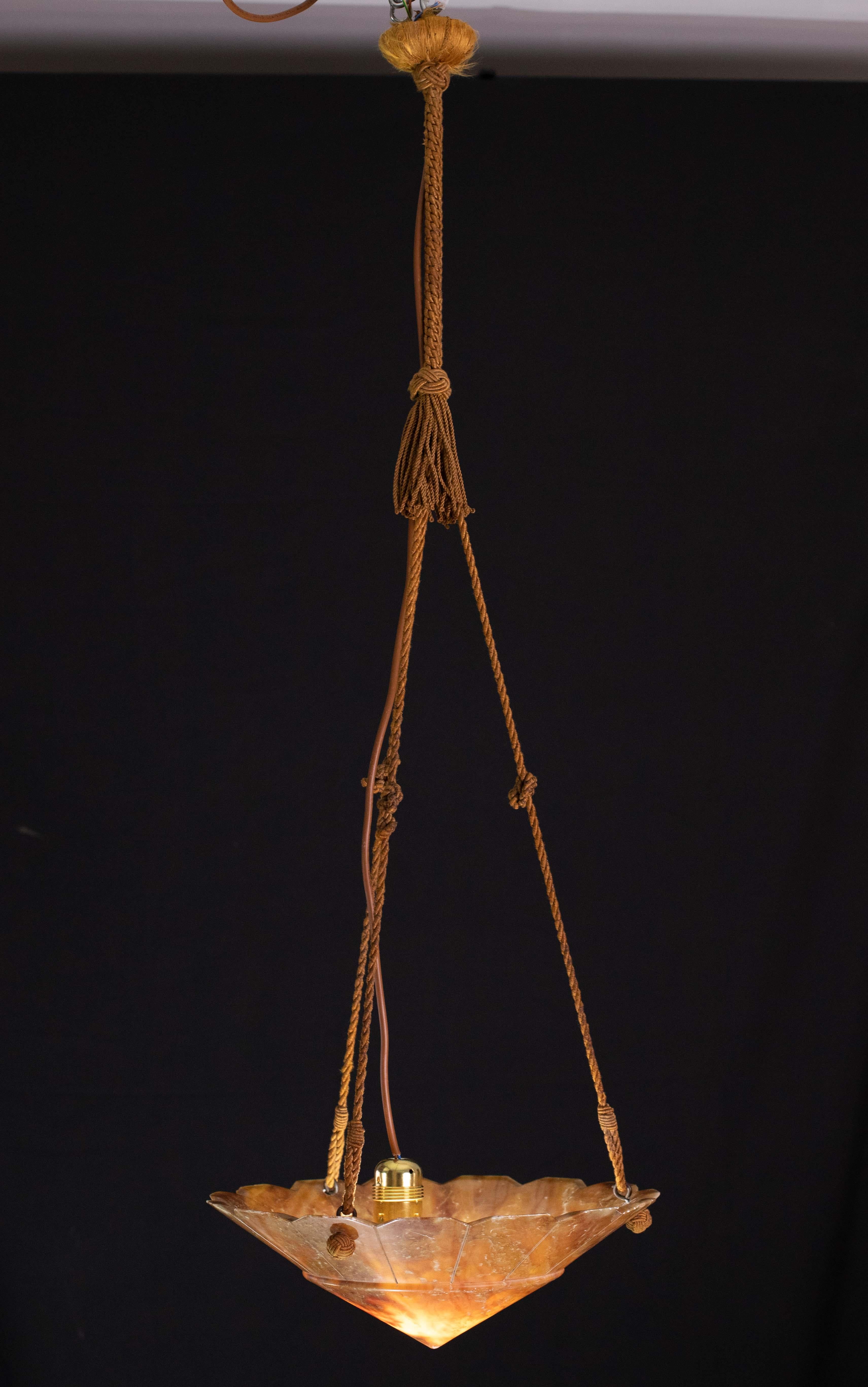 Mid-20th Century Antique Art Decò Liberty Alabaster Chandelier, 1940s For Sale