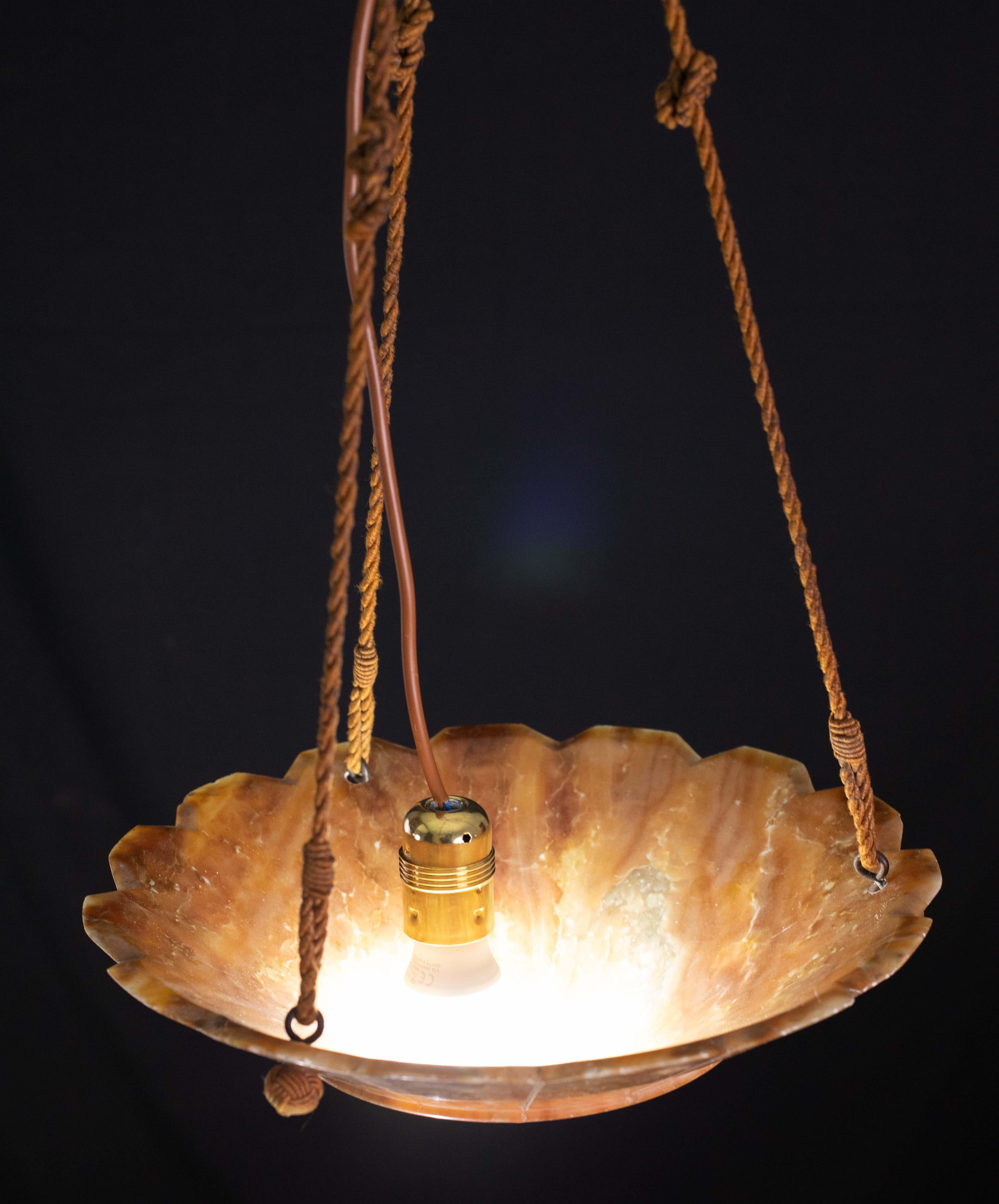 Antique Art Decò Liberty Alabaster Chandelier, 1940s For Sale 1