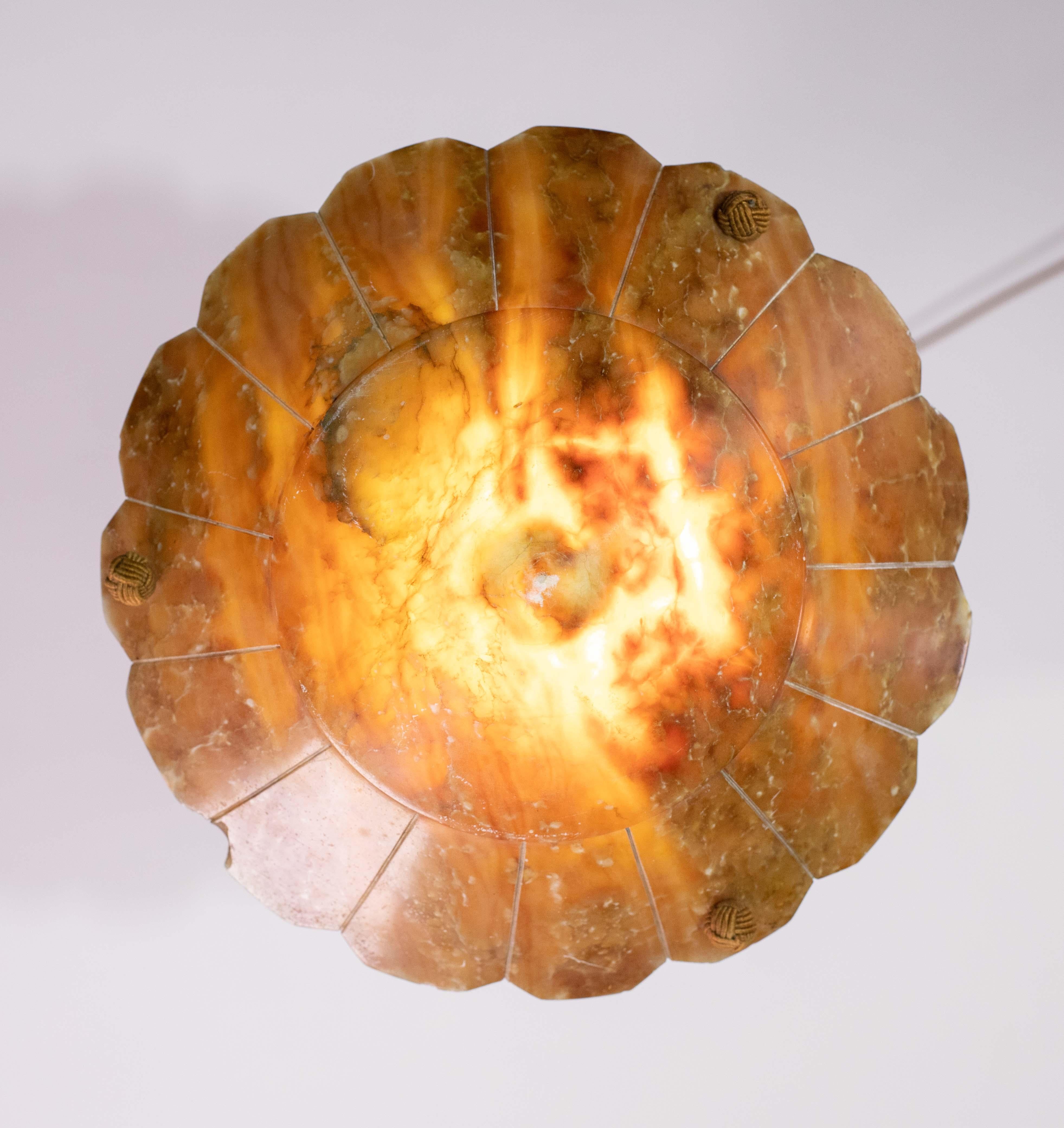 Antique Art Decò Liberty Alabaster Chandelier, 1940s For Sale 2