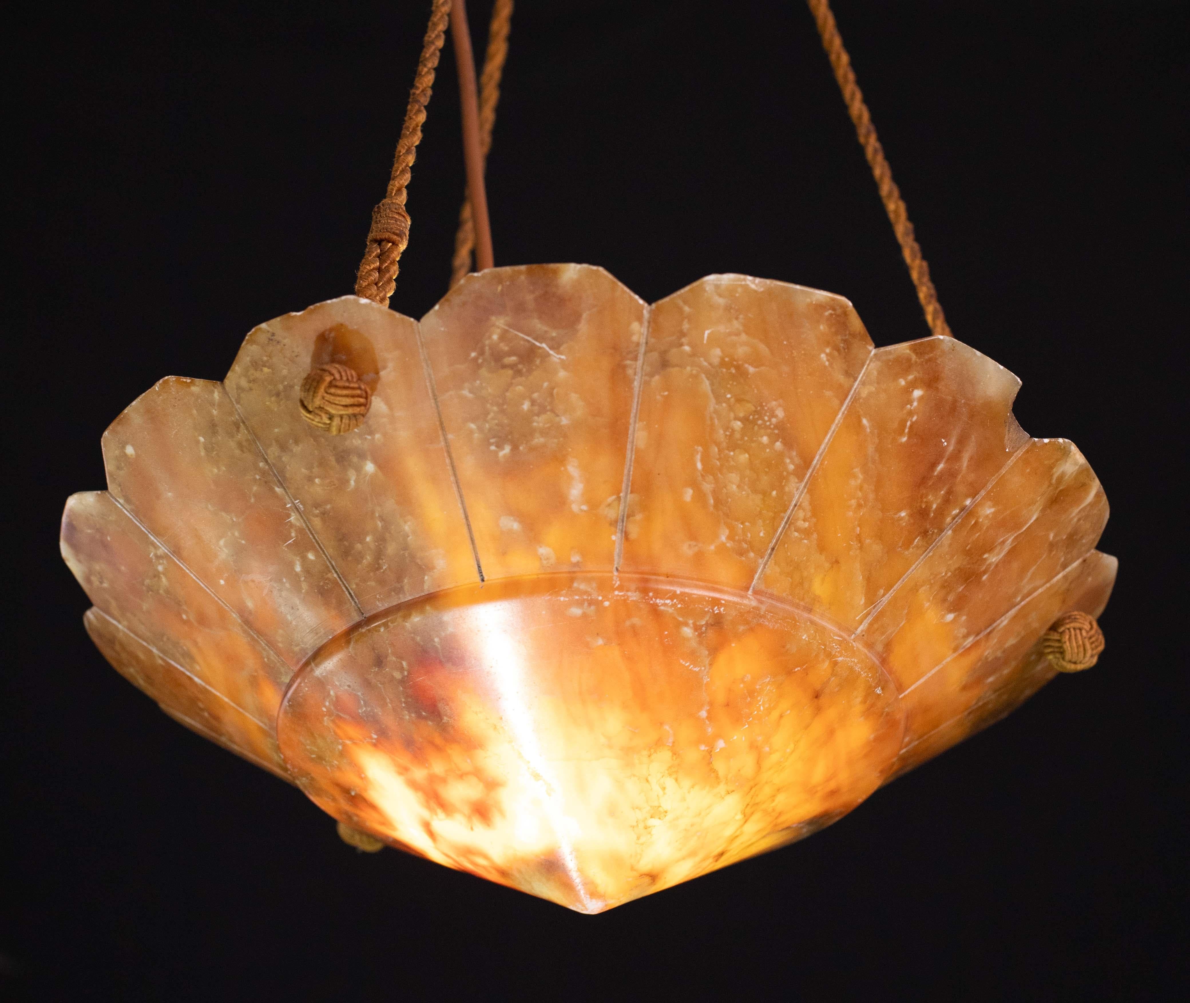 Antique Art Decò Liberty Alabaster Chandelier, 1940s For Sale 3