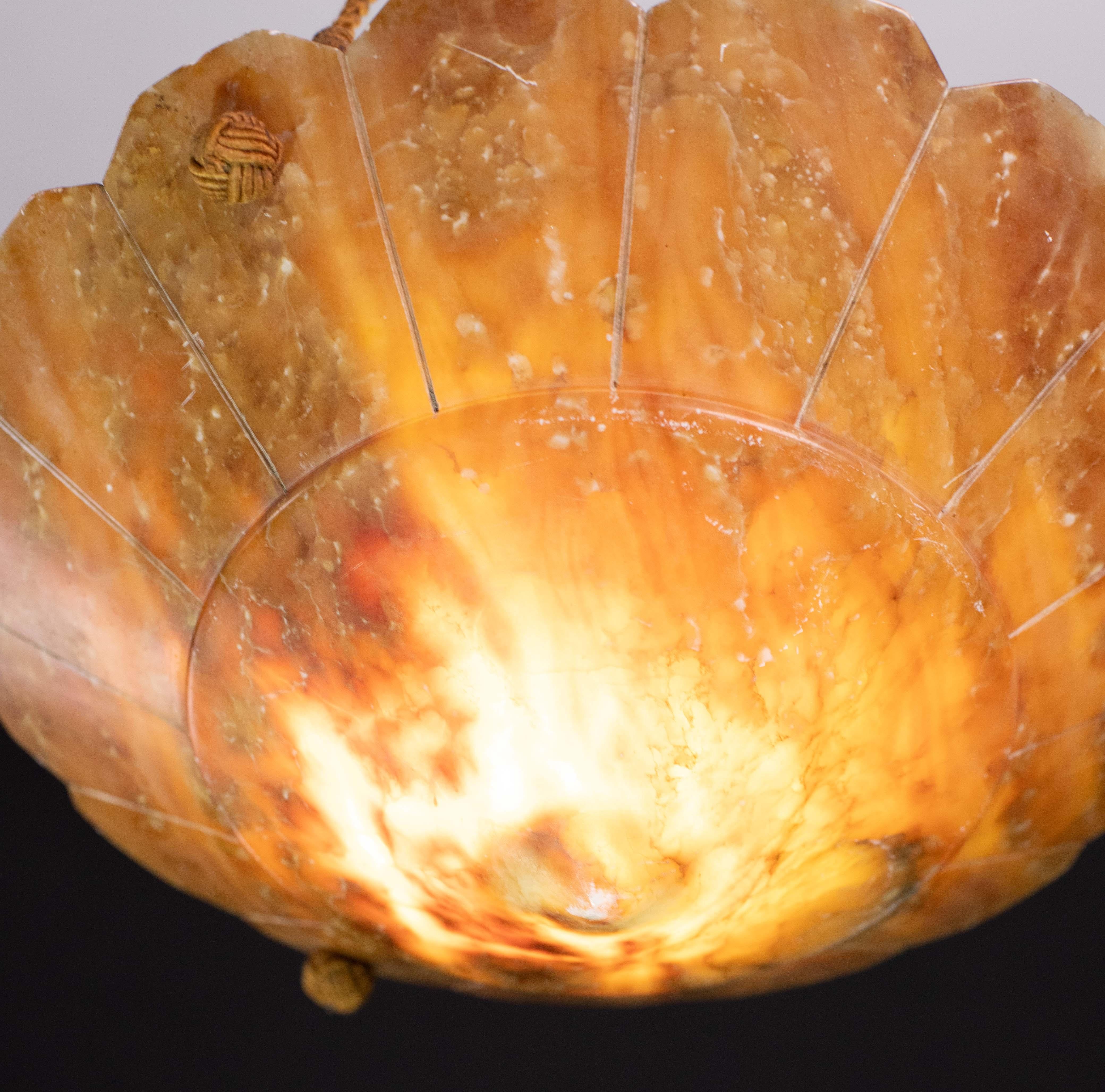 Antique Art Decò Liberty Alabaster Chandelier, 1940s For Sale 4
