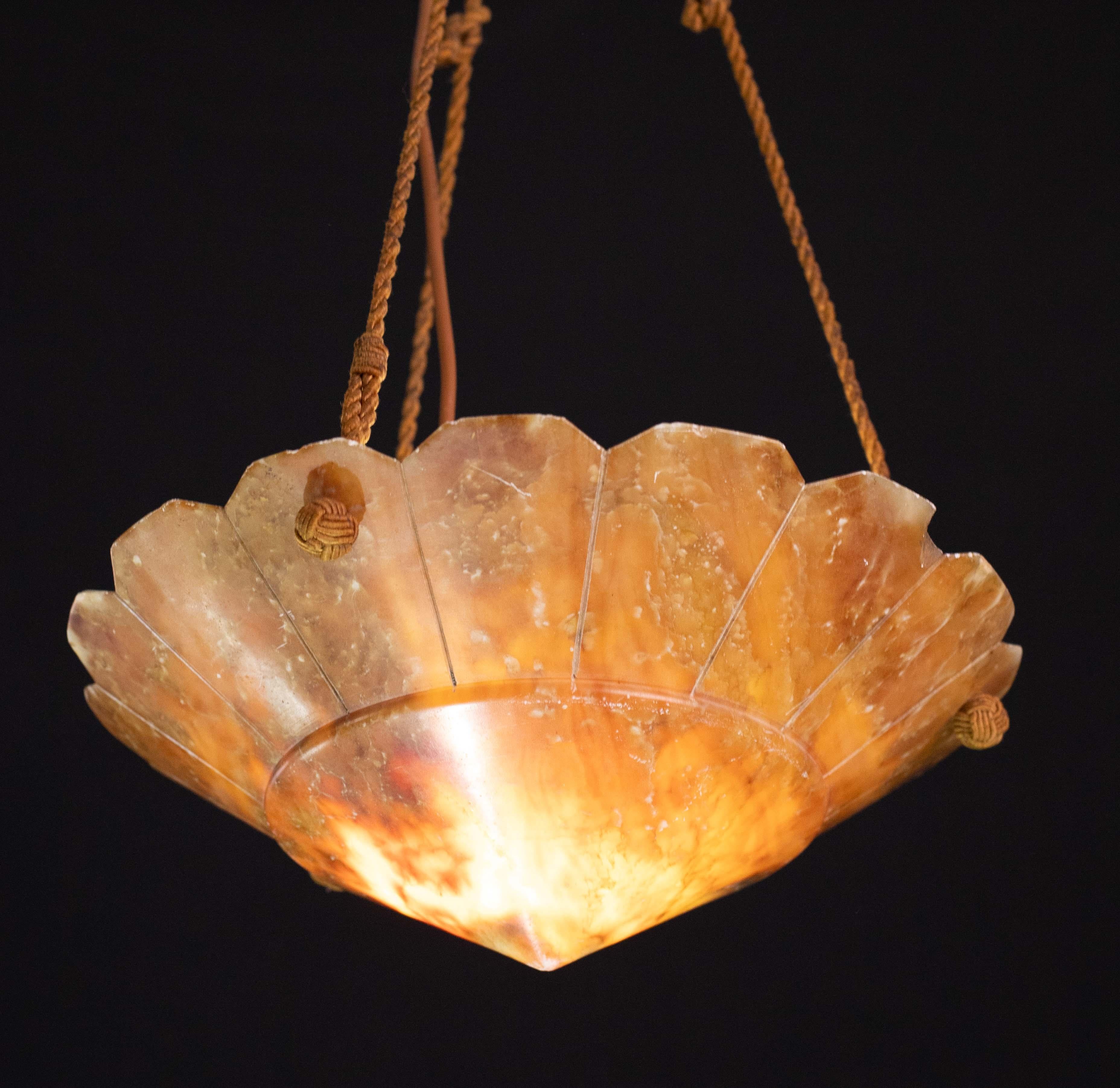 Antique Art Decò Liberty Alabaster Chandelier, 1940s For Sale 5