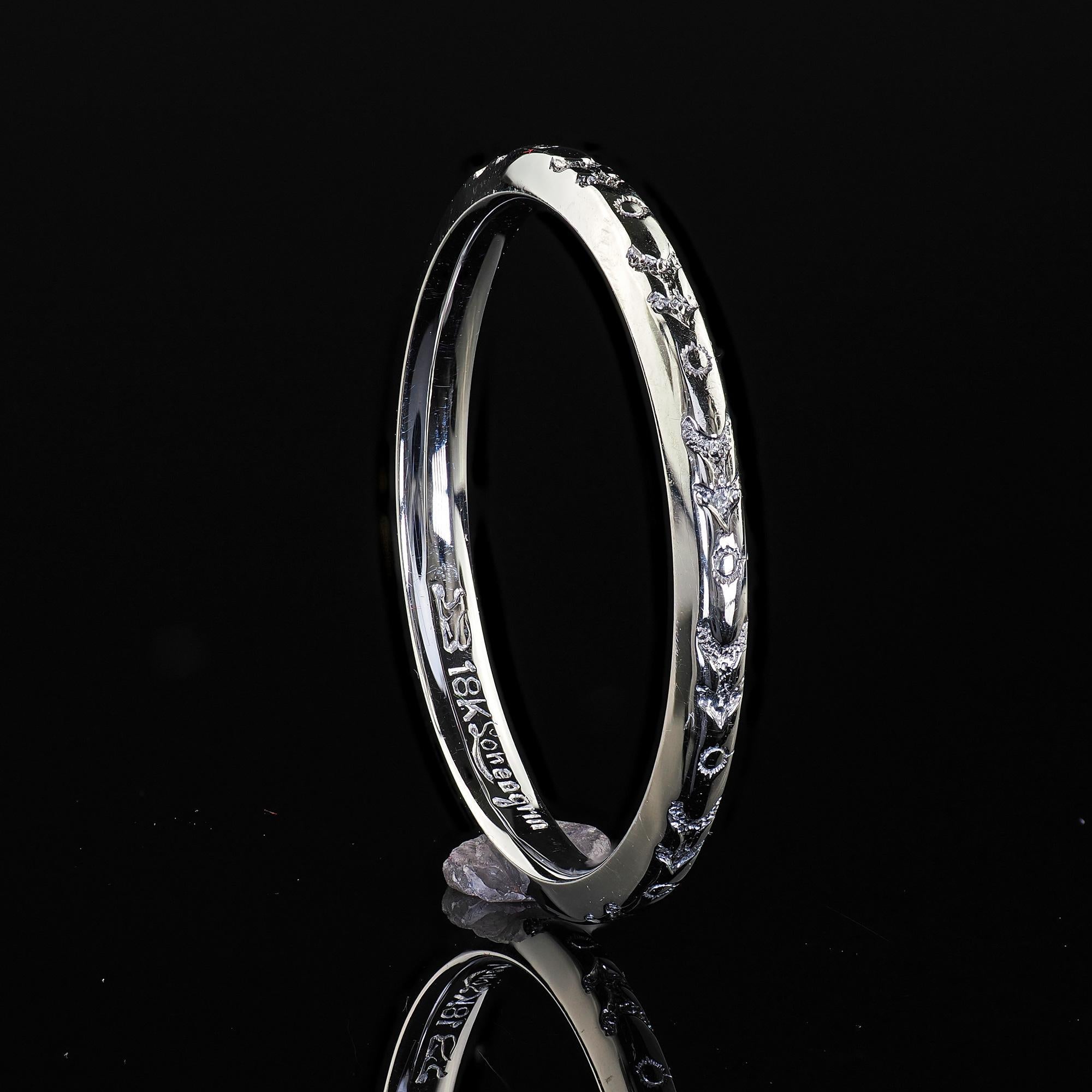 Alliance Art déco ancienne Lohengrin gravée en or blanc 18 carats en vente 1