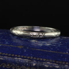 Antique Art Deco Lohengrin 18K White Gold Engraved Wedding Band - Size 6