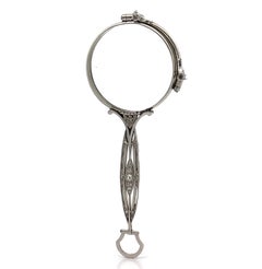 Antique Art Deco Lorgnette Platinum Rose Cut Diamond Pendant Glasses Magnifier
