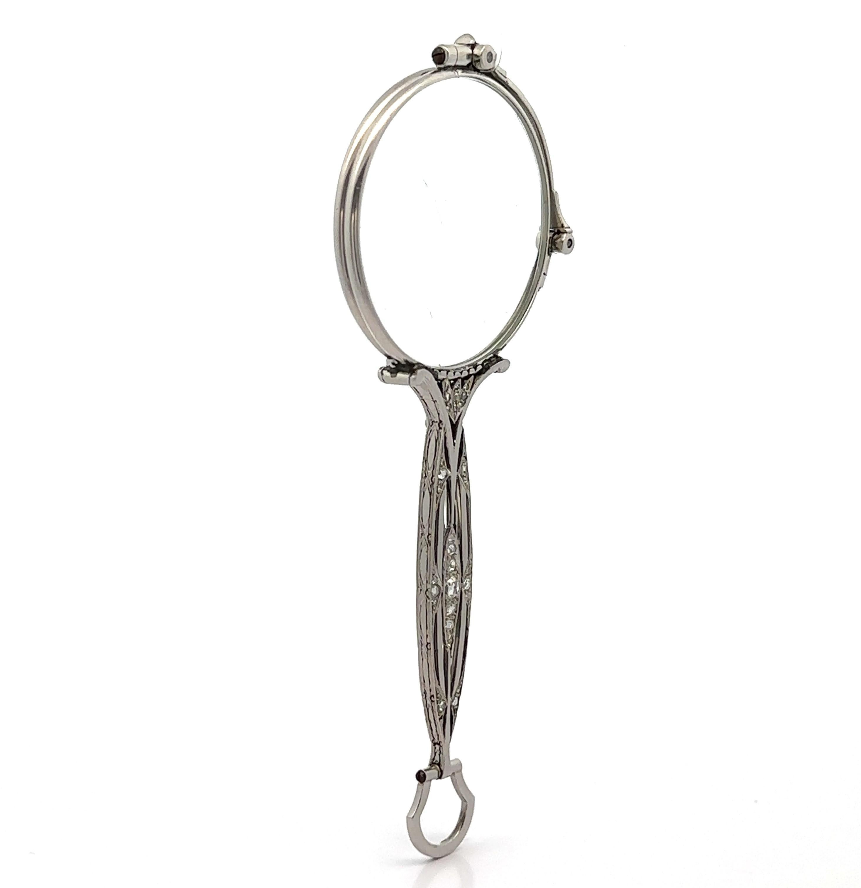 Lupa Colgante Antiguo Art Decó Lorgnette Platino Corte Rosa Diamante Lupa Corte rosa en venta