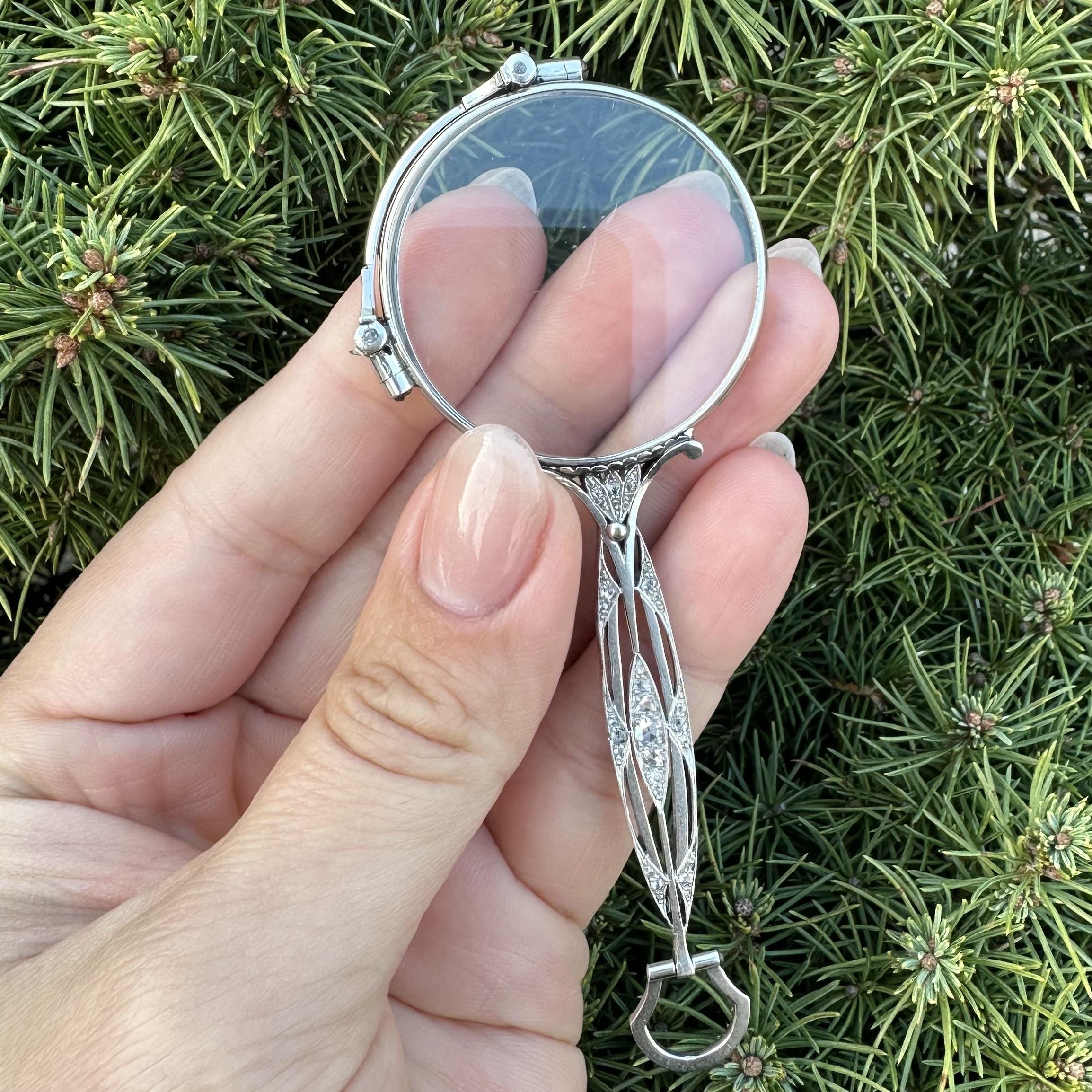 De las mujeres Lupa Colgante Antiguo Art Decó Lorgnette Platino Corte Rosa Diamante Lupa en venta