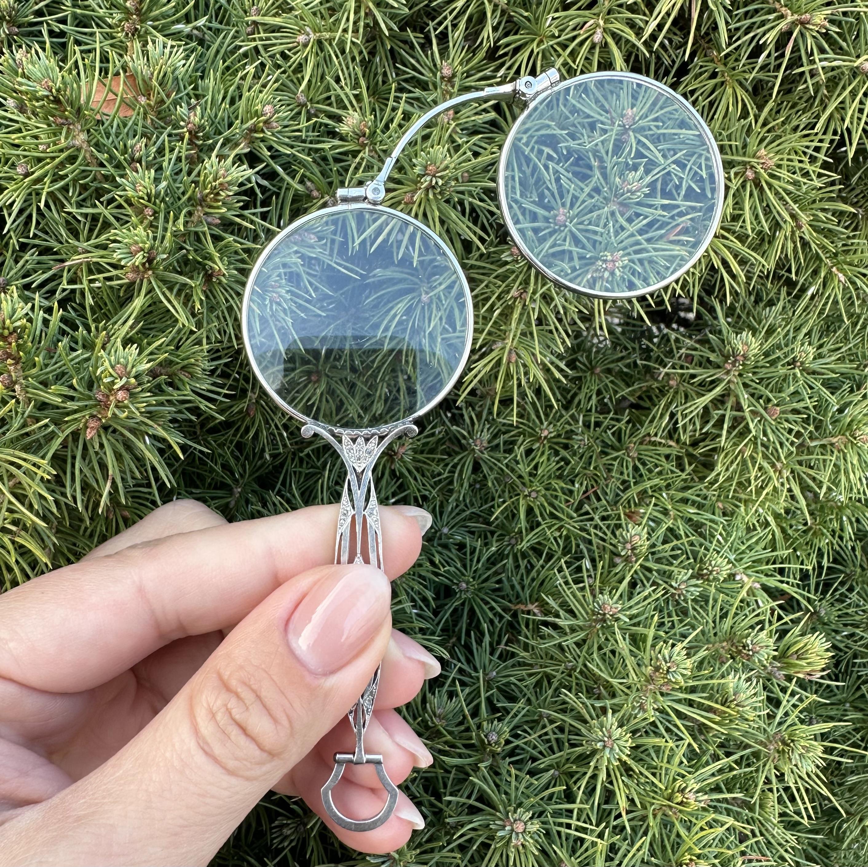 Lupa Colgante Antiguo Art Decó Lorgnette Platino Corte Rosa Diamante Lupa en venta 1