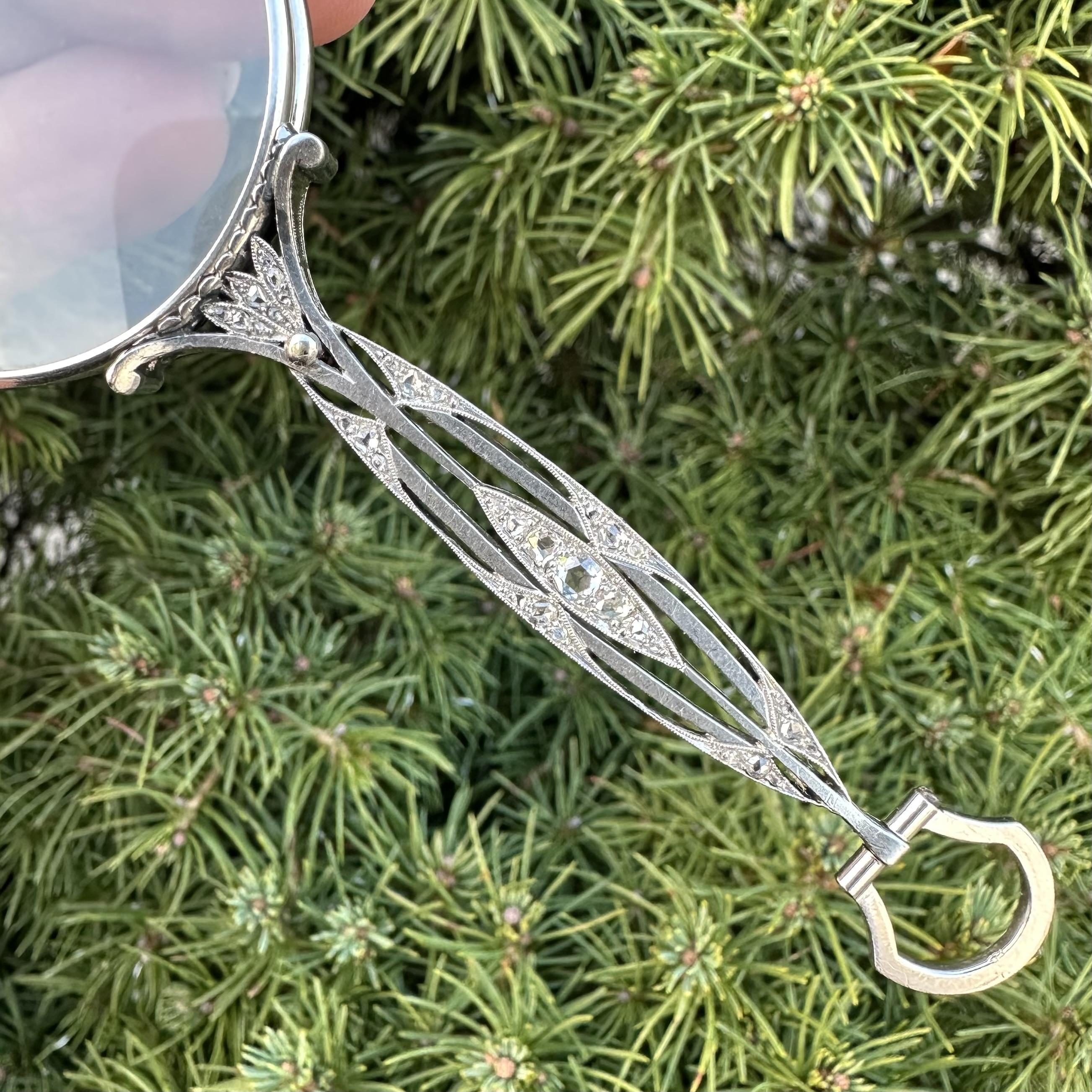 Lupa Colgante Antiguo Art Decó Lorgnette Platino Corte Rosa Diamante Lupa en venta 2