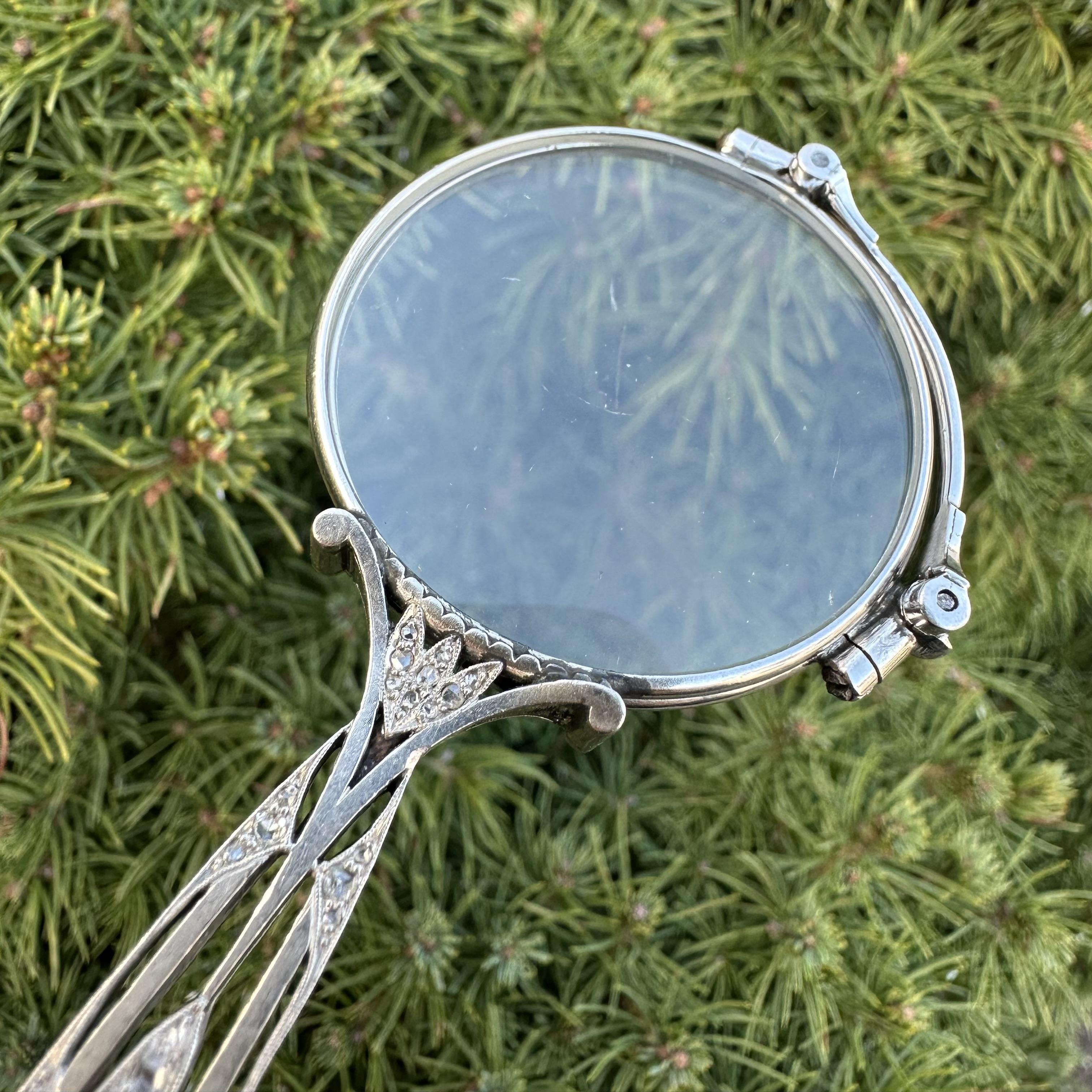 Lupa Colgante Antiguo Art Decó Lorgnette Platino Corte Rosa Diamante Lupa en venta 3