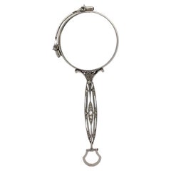 Antique Art Deco Lorgnette Platinum Rose Cut Diamond Pendant Glasses Magnifier