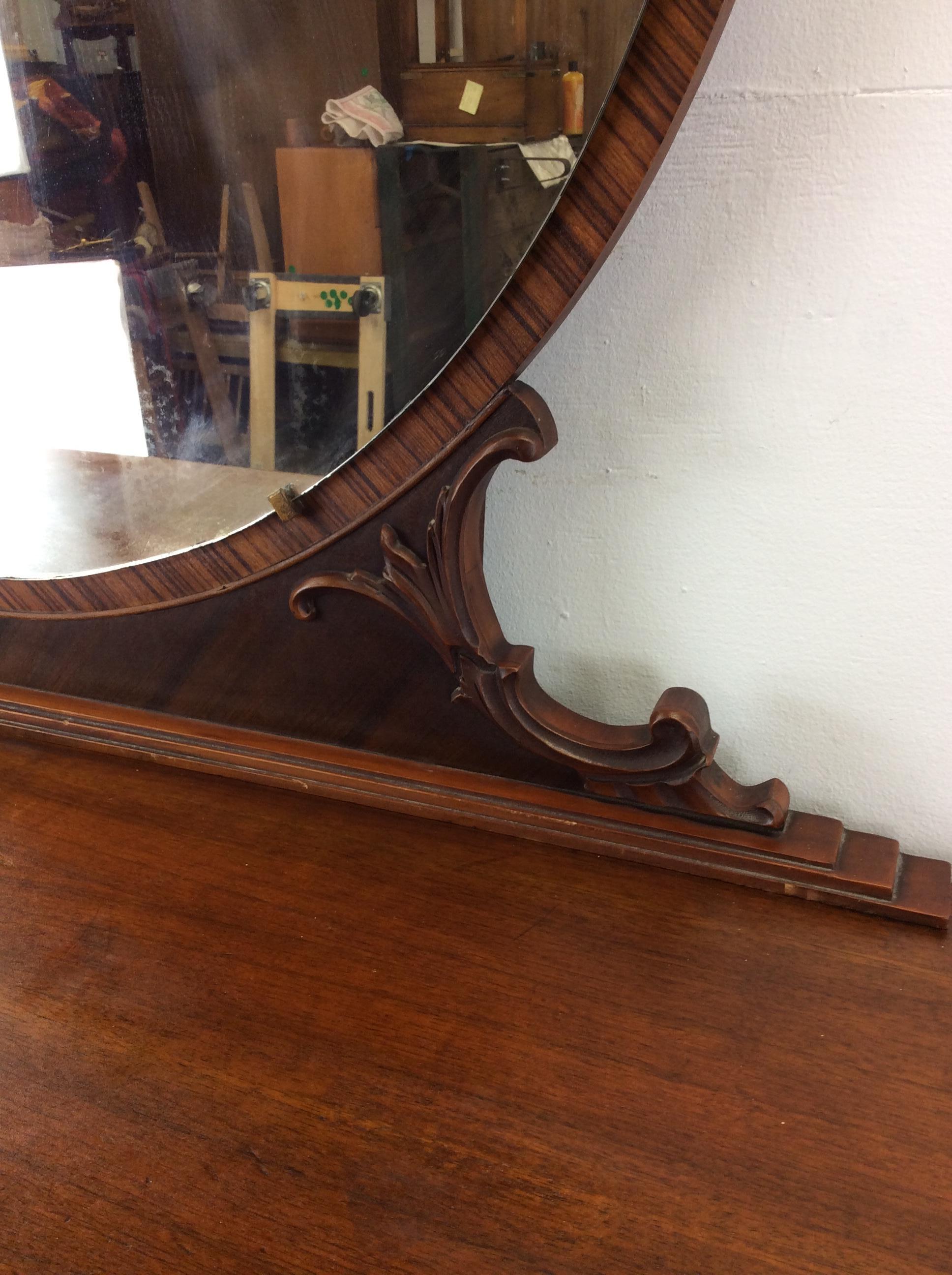 Antique Art Deco lowboy dresser with Bakelite pulls and mounted mirror For Sale 4
