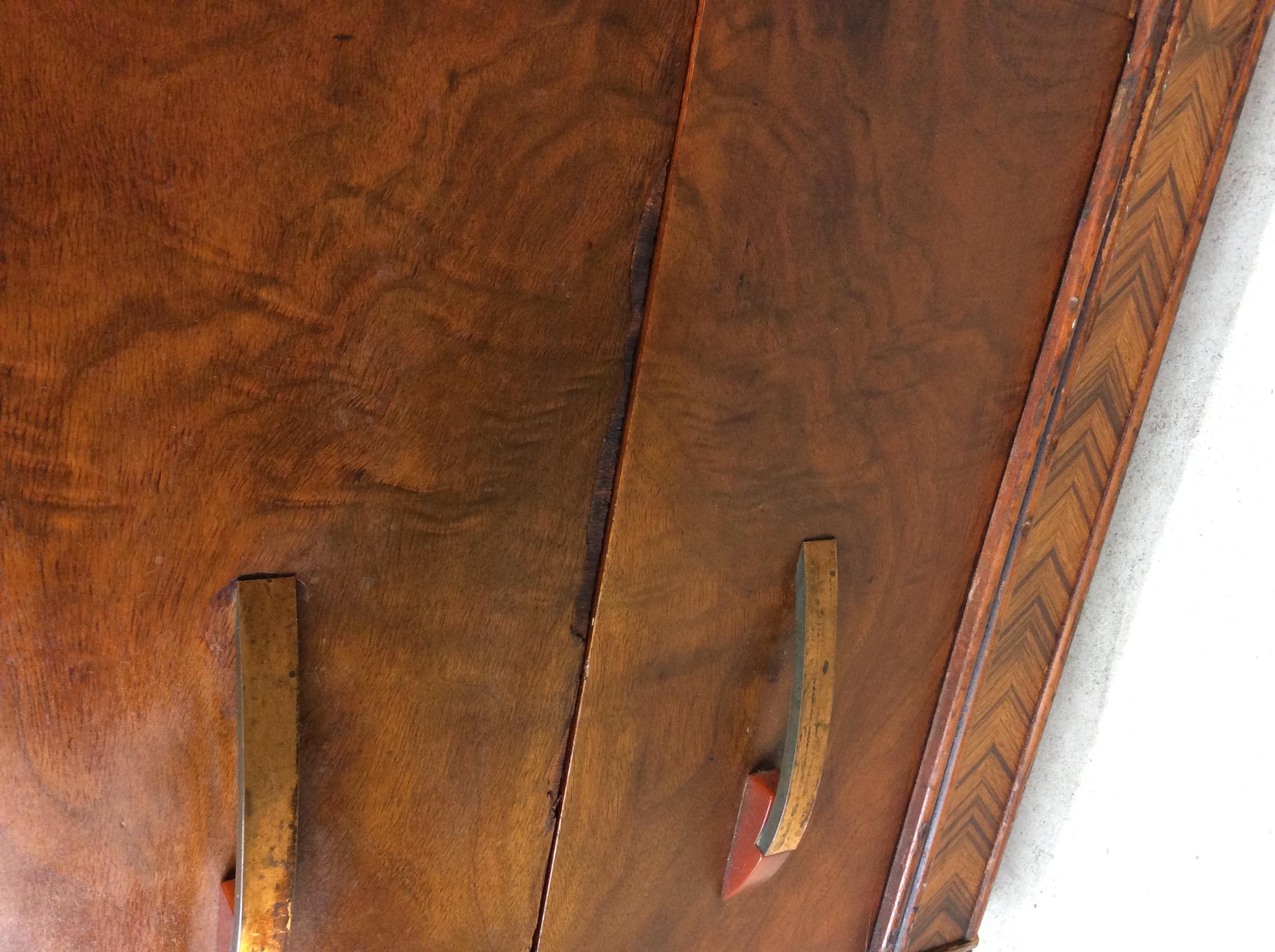 Antique Art Deco lowboy dresser with Bakelite pulls and mounted mirror For Sale 8