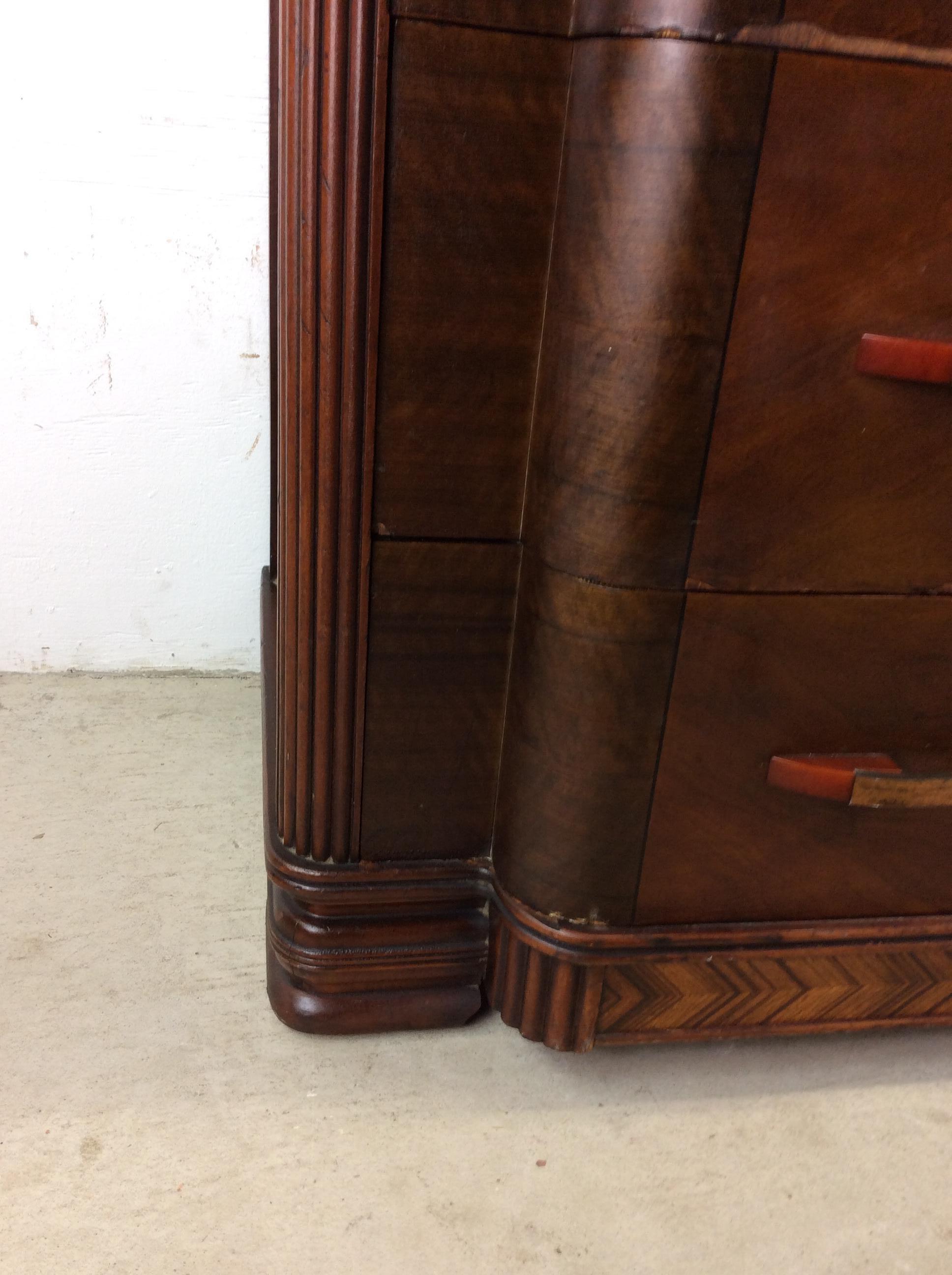 Antique Art Deco lowboy dresser with Bakelite pulls and mounted mirror For Sale 9