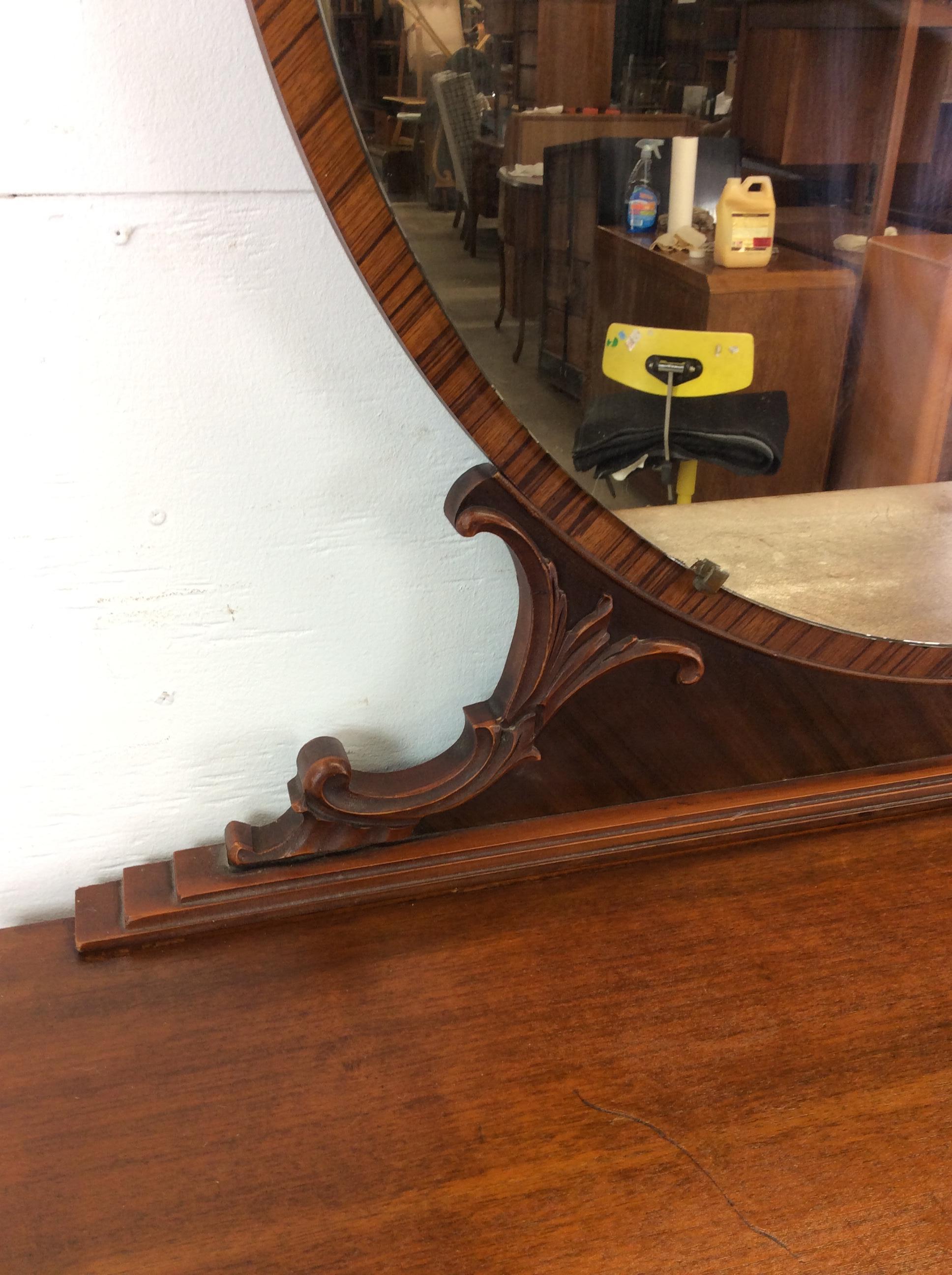 American Antique Art Deco lowboy dresser with Bakelite pulls and mounted mirror For Sale