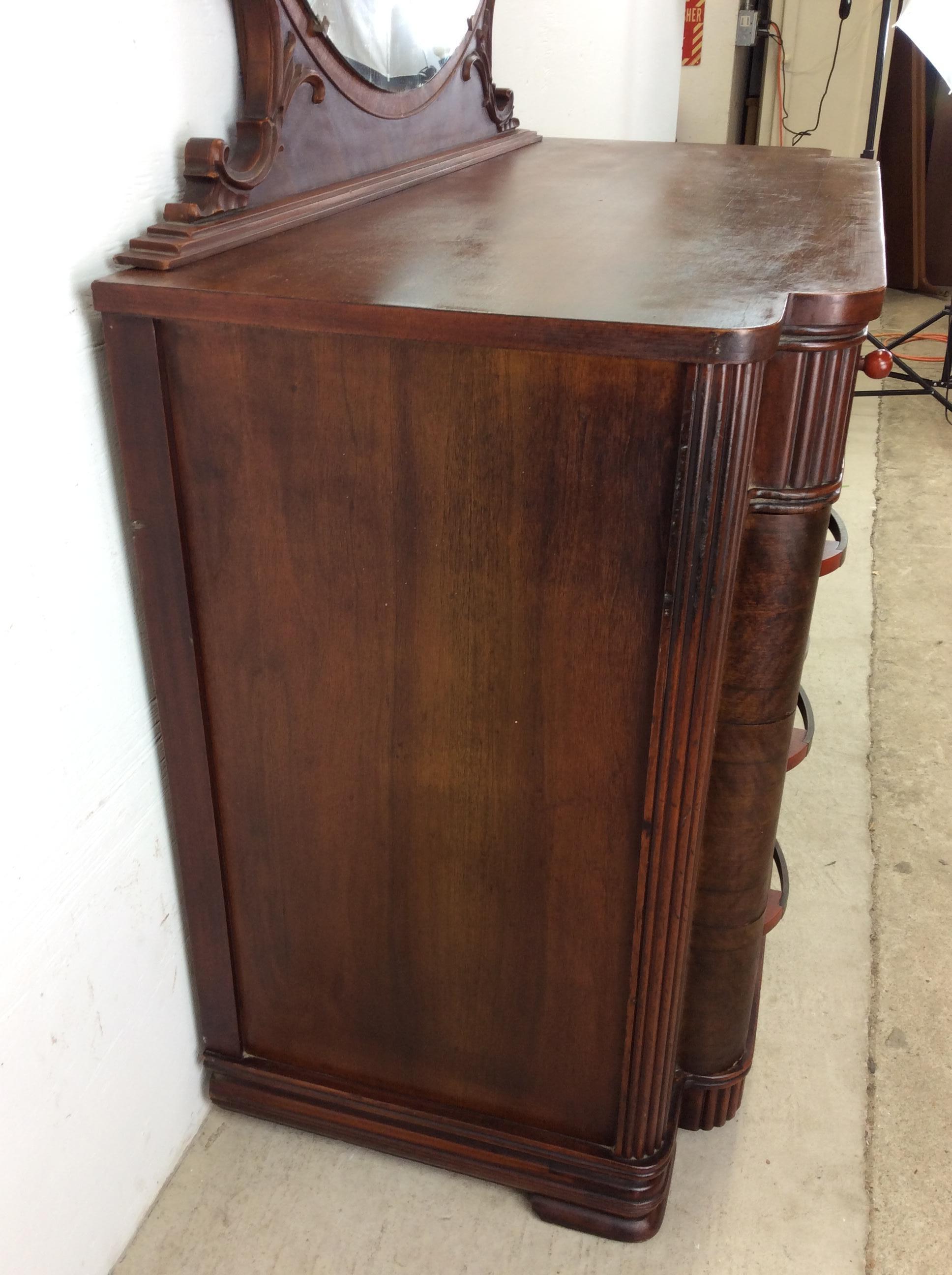 Antique Art Deco lowboy dresser with Bakelite pulls and mounted mirror For Sale 1