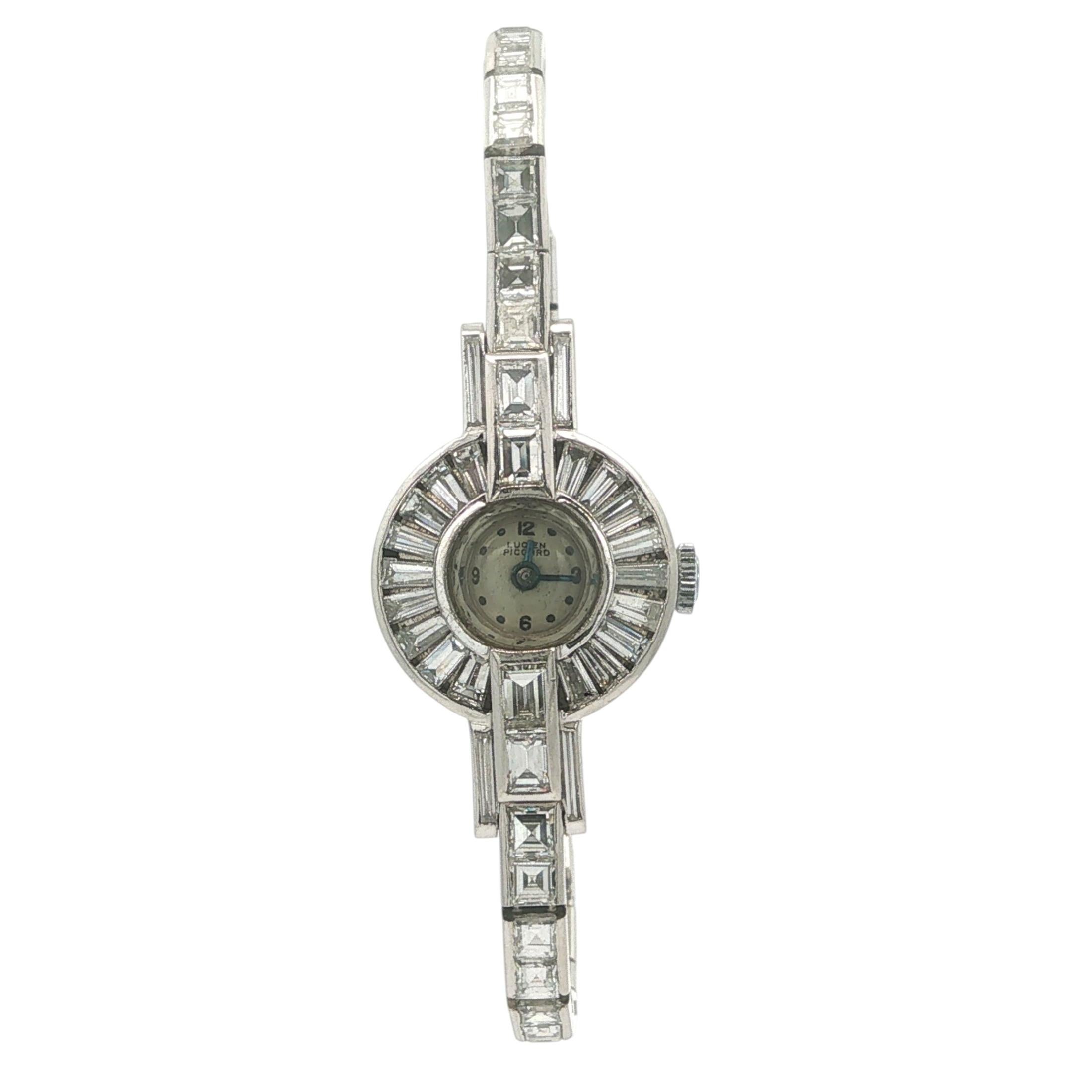 Antique Art Deco Lucien Piccard Platinum & 7.18ctw Diamond Wrist Watch Bracelet