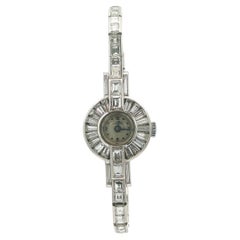 Antique Art Deco Lucien Piccard Platinum & 7.18ctw Diamond Wrist Watch Bracelet